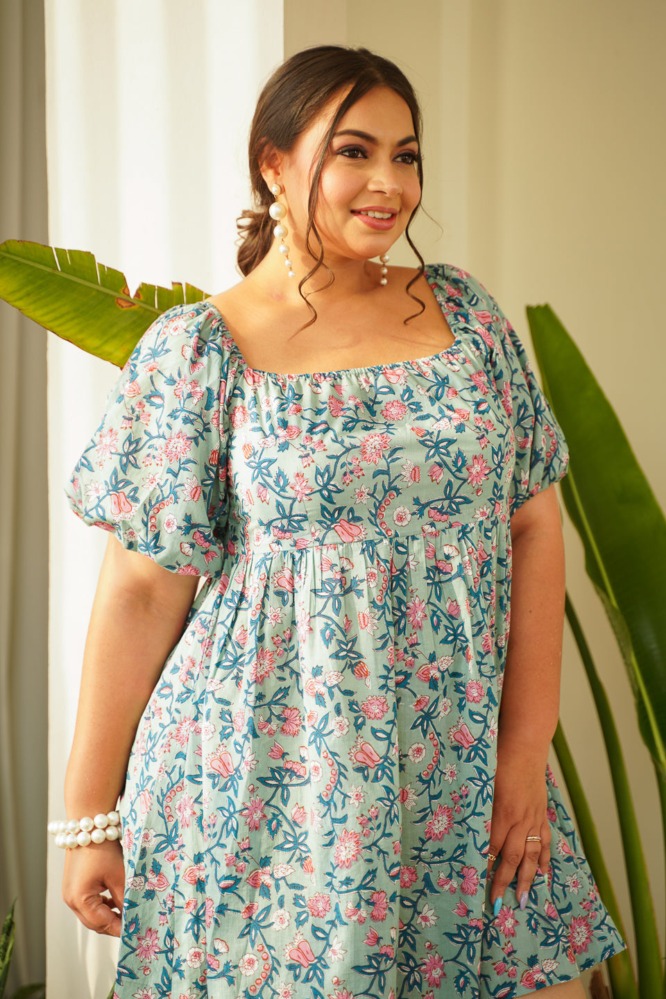 Candy Crush Short Cotton Printed Square Neck Doll Dress