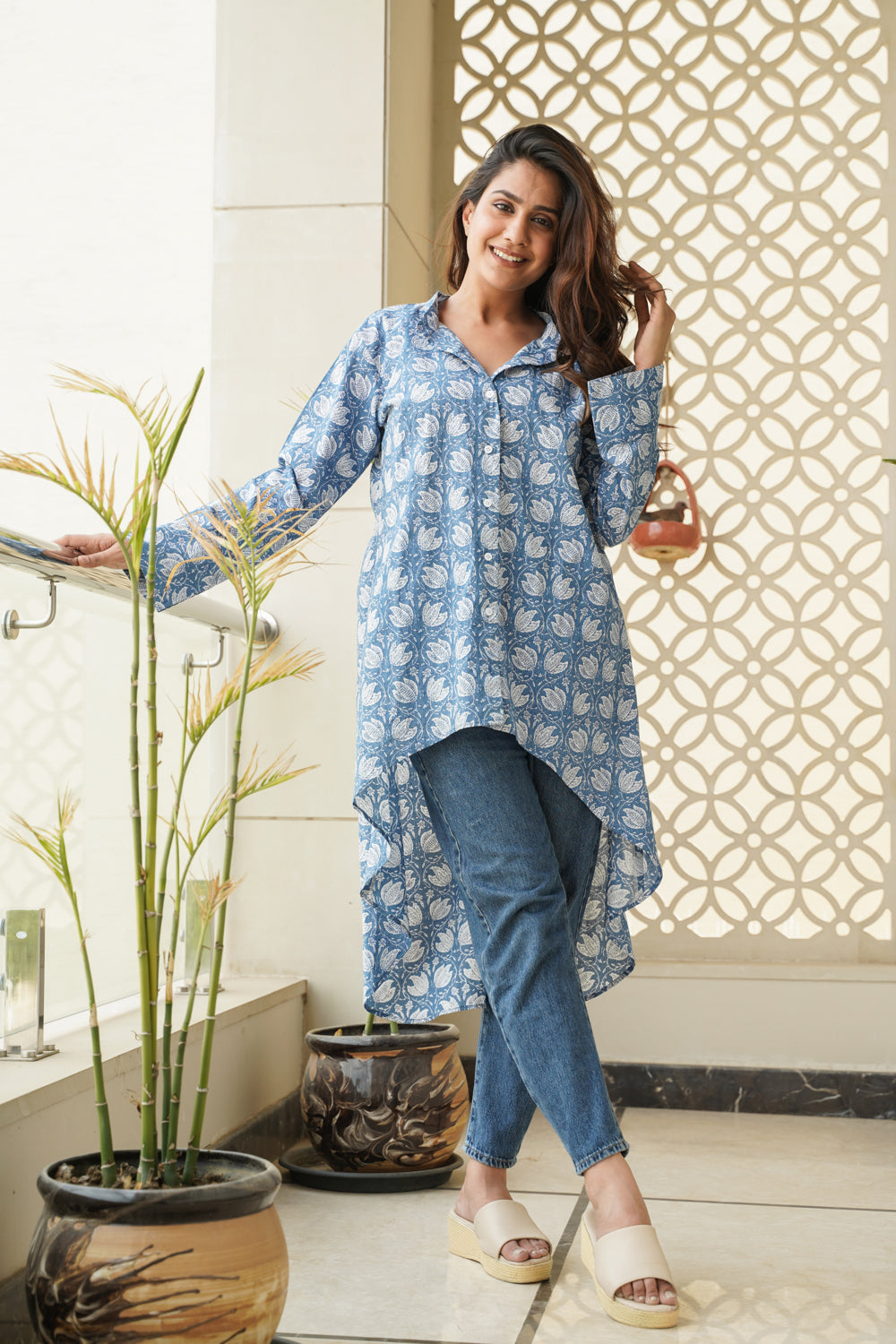 Regular Blue Hilo Cotton Shirt