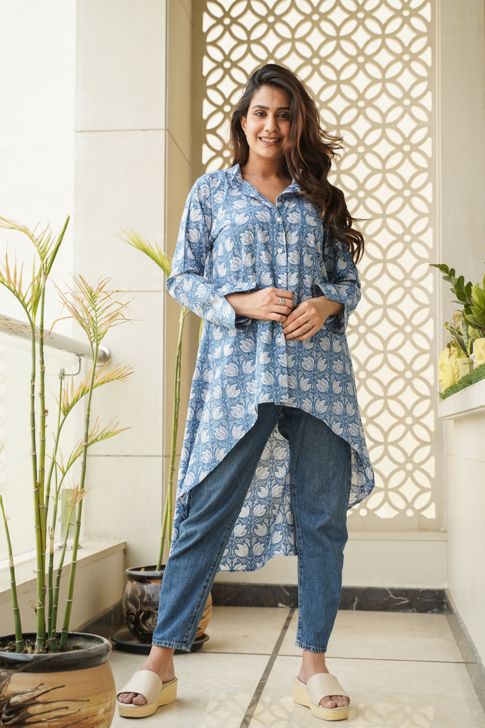Regular Blue Hilo Cotton Shirt