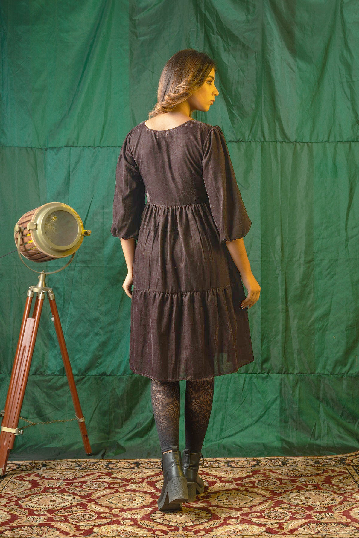 Brown Velvet Tiered Dress