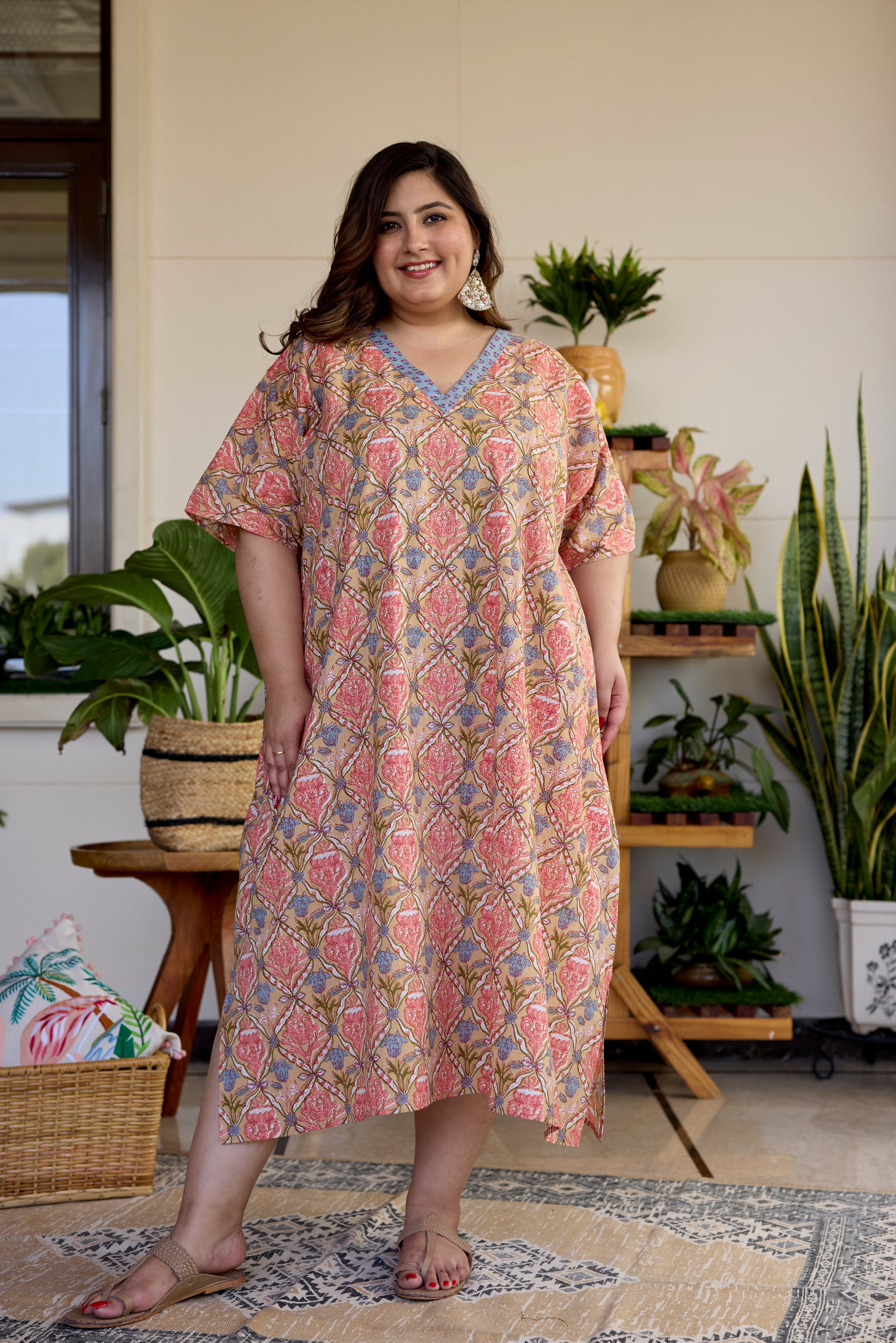 Blush Block Print Cotton Relaxed Dress