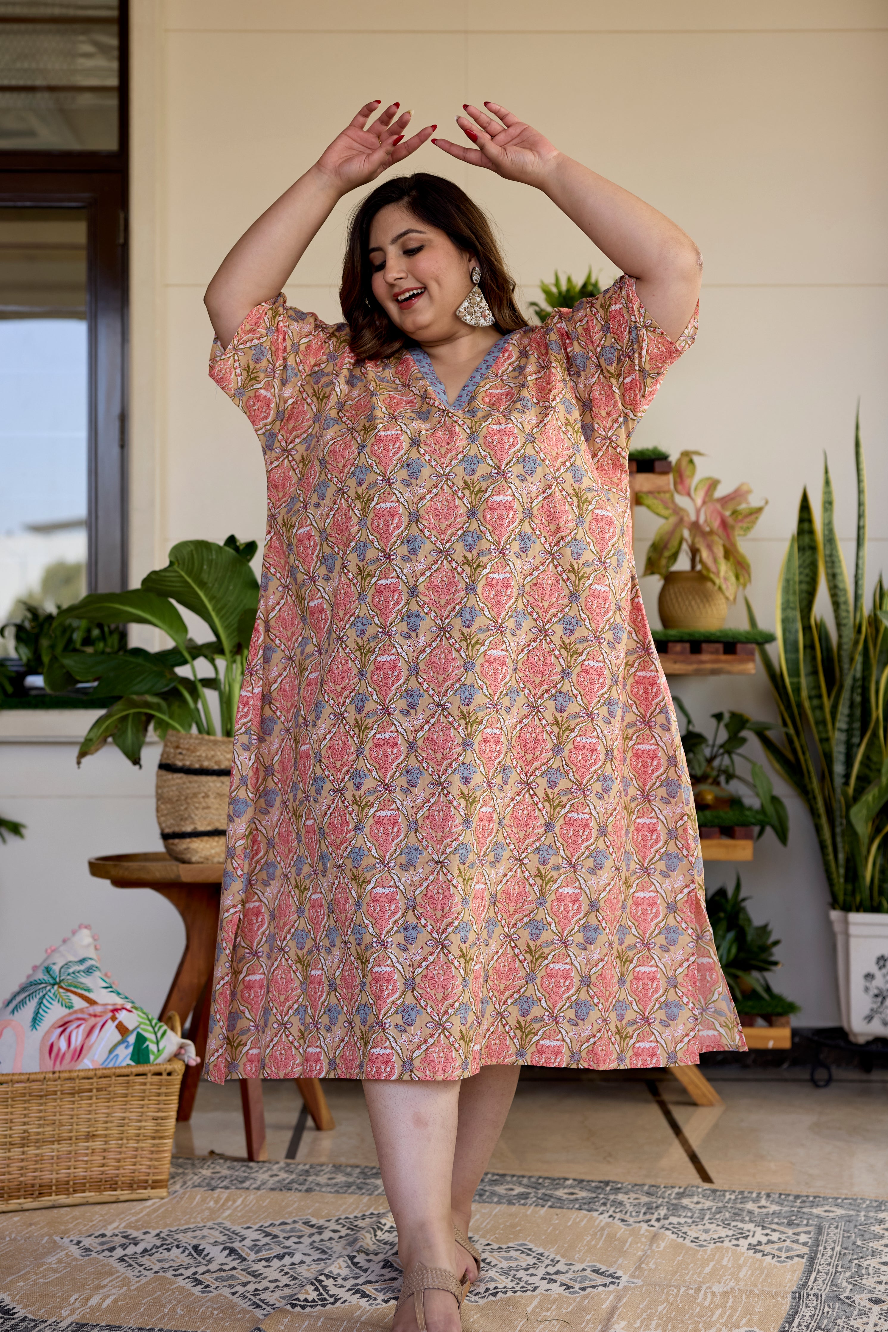 Blush Block Print Cotton Relaxed Dress