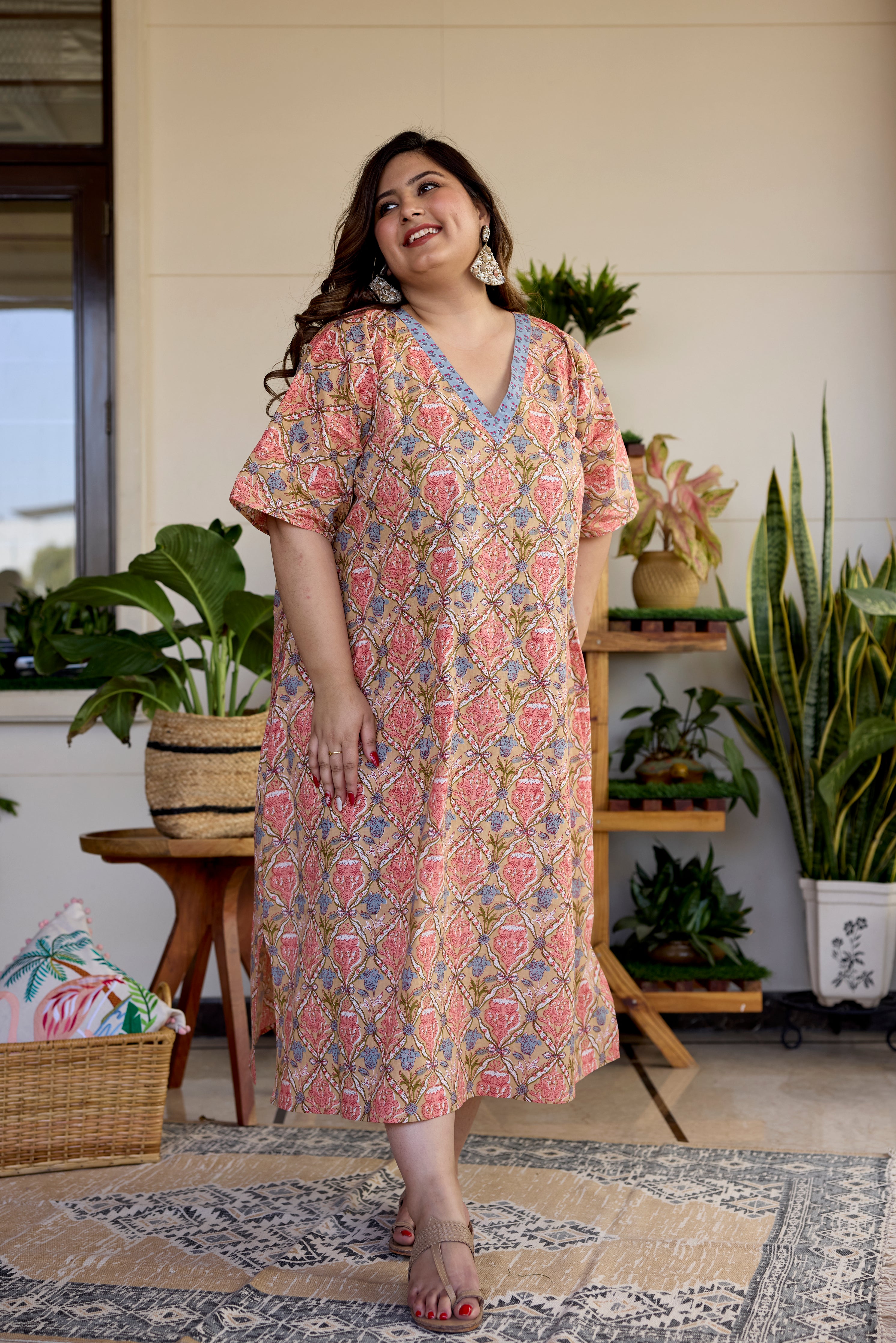 Blush Block Print Cotton Relaxed Dress