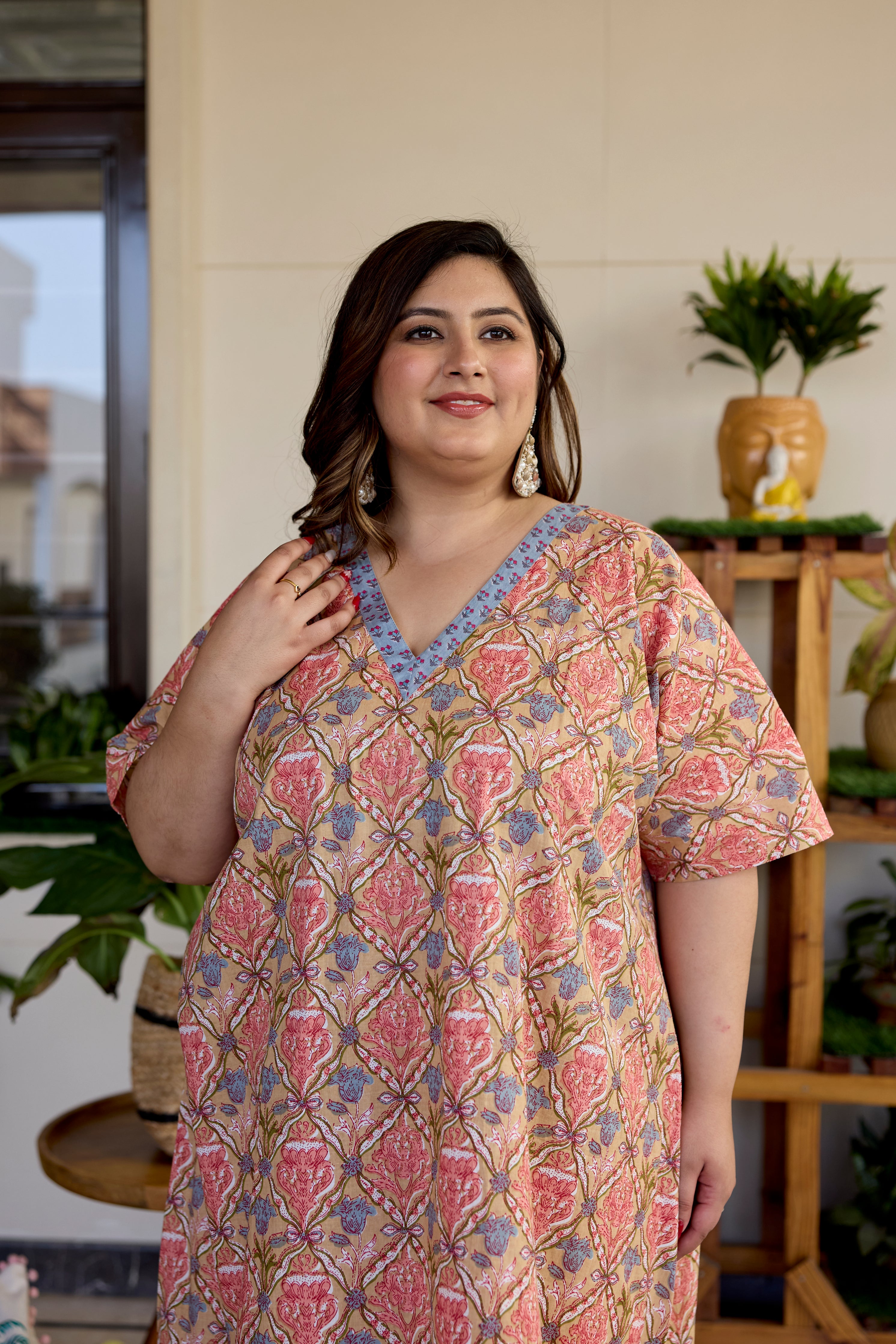 Blush Block Print Cotton Relaxed Dress