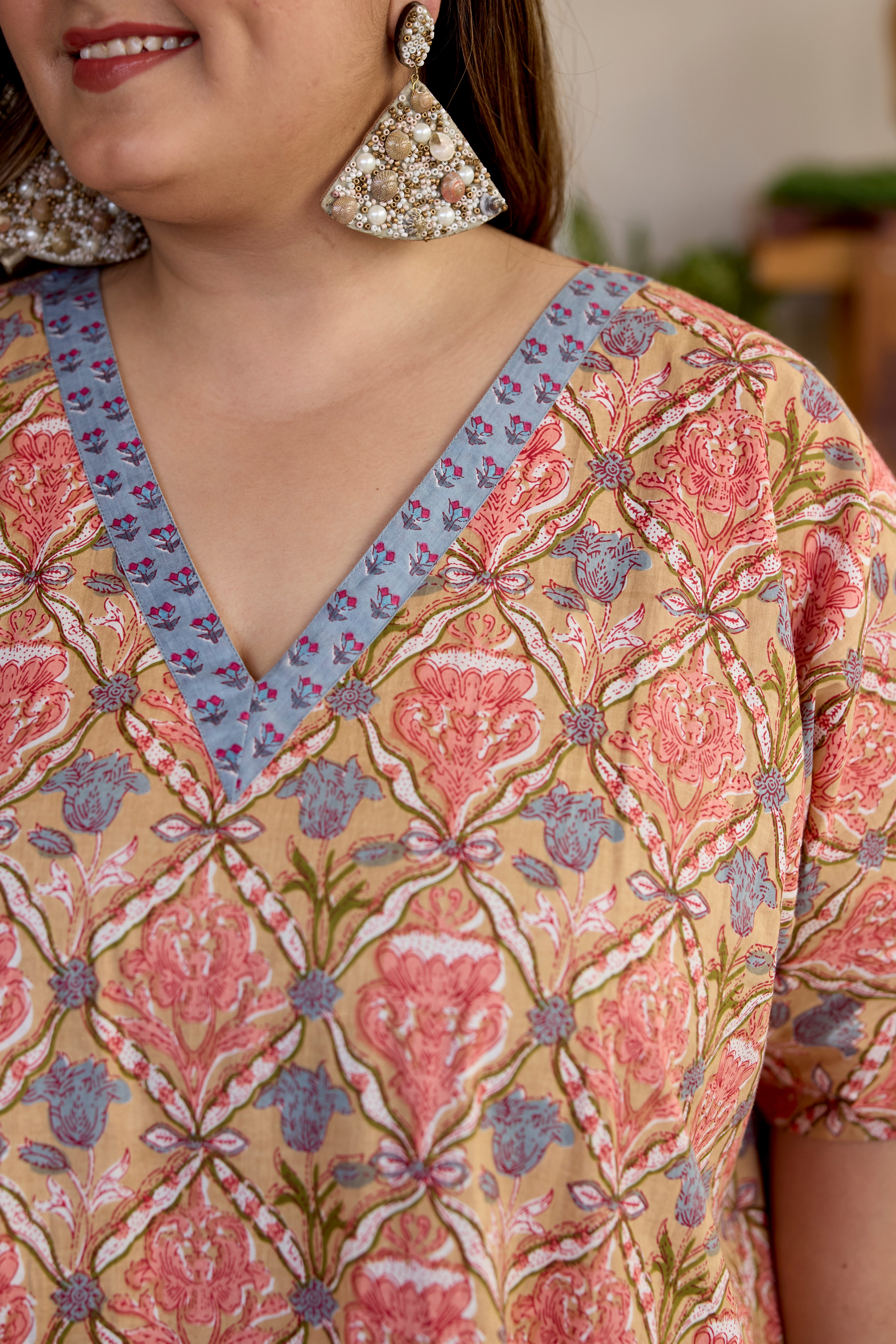 Blush Block Print Cotton Relaxed Dress