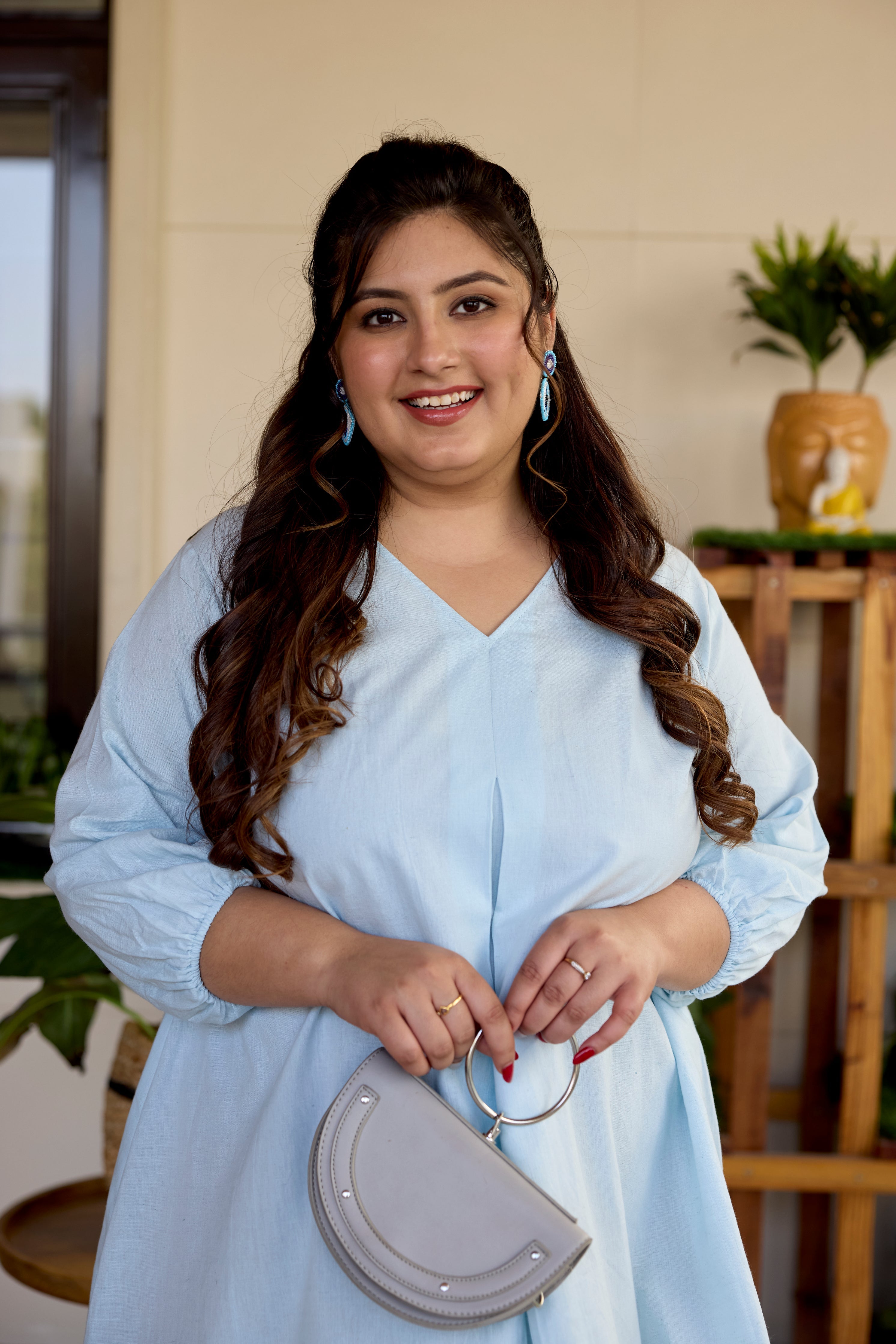 Powder Blue Short Linen Dress