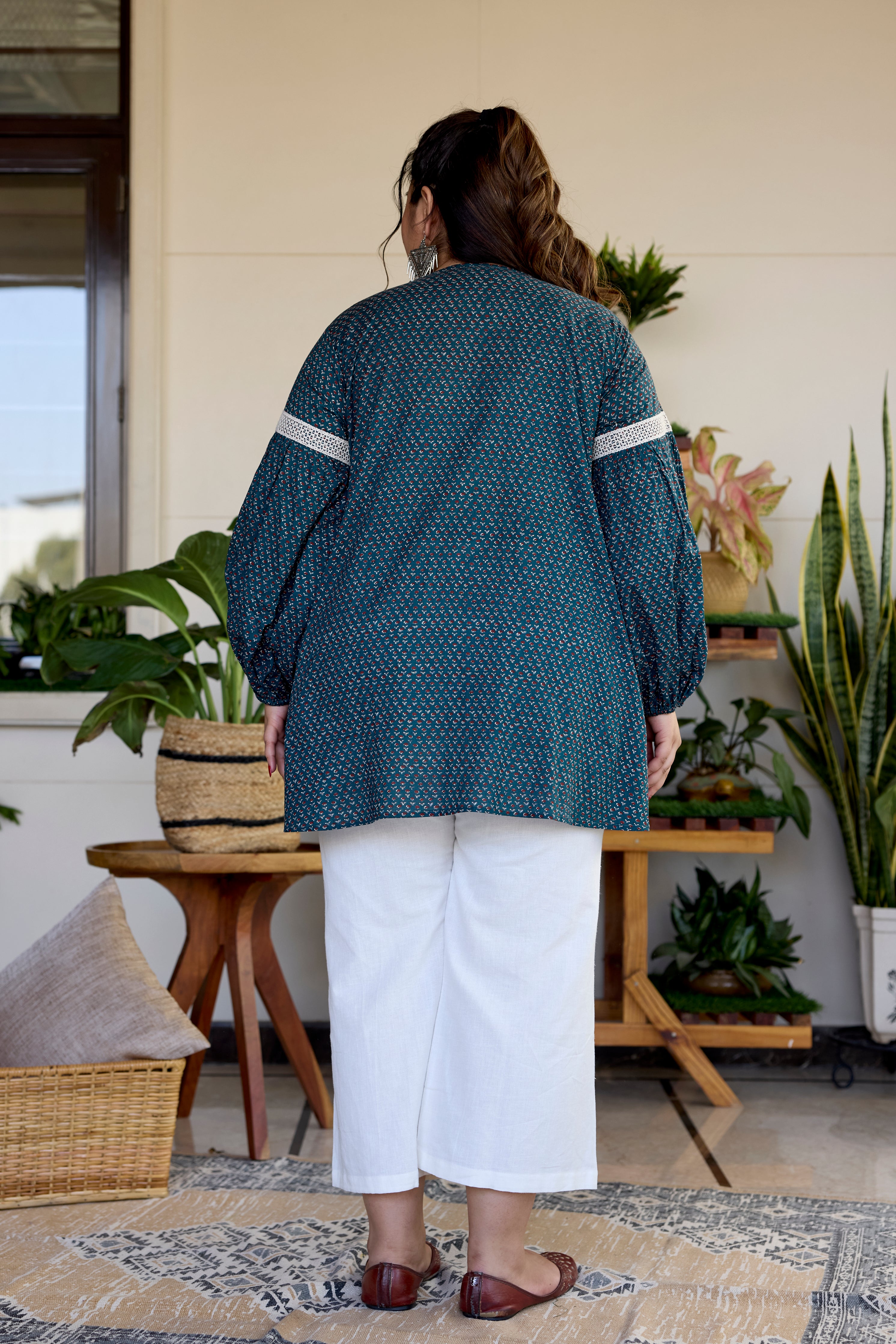 Earthy Green Cotton Sanganeri Print Top (Only Top)