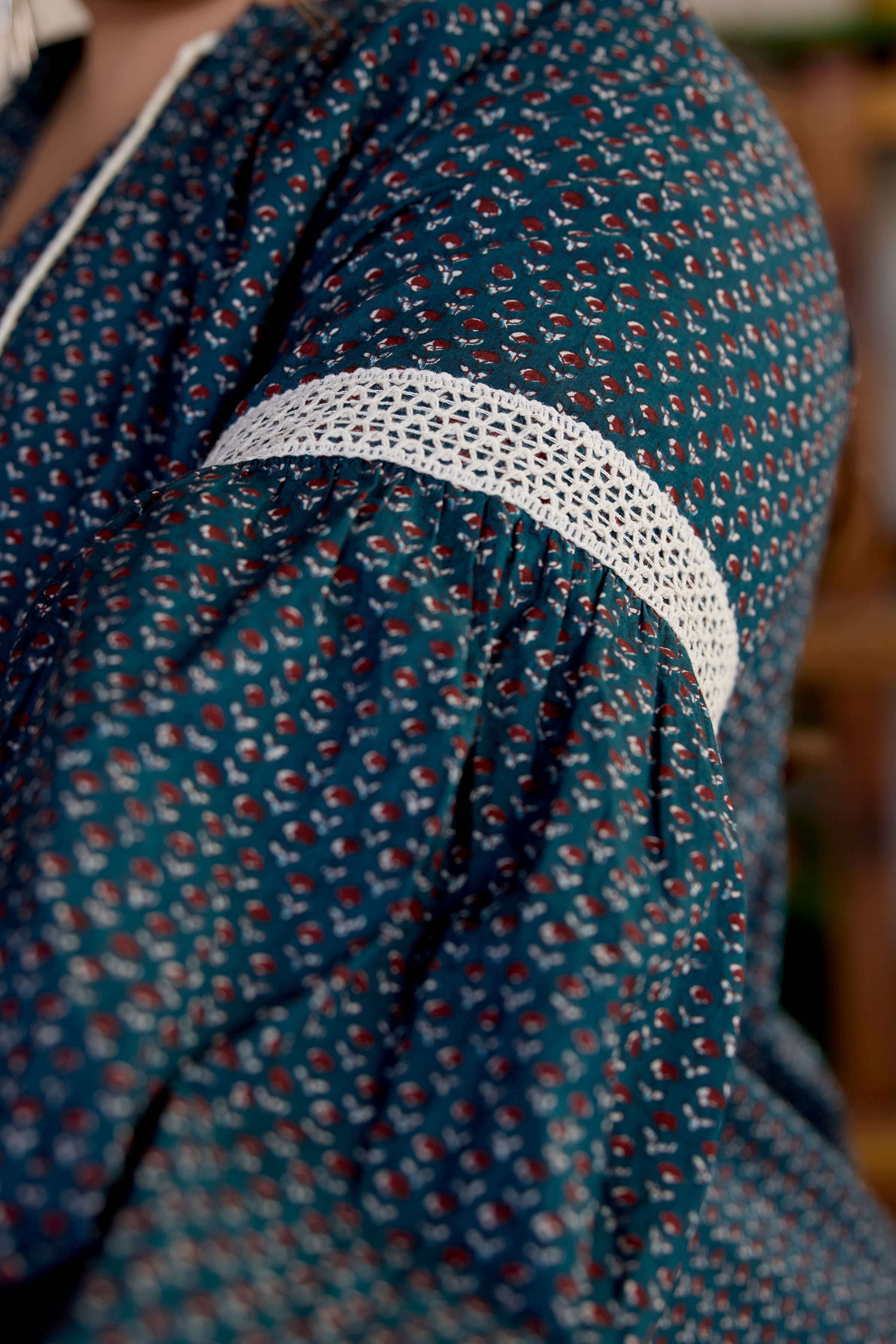 Earthy Green Cotton Sanganeri Print Top (Only Top)