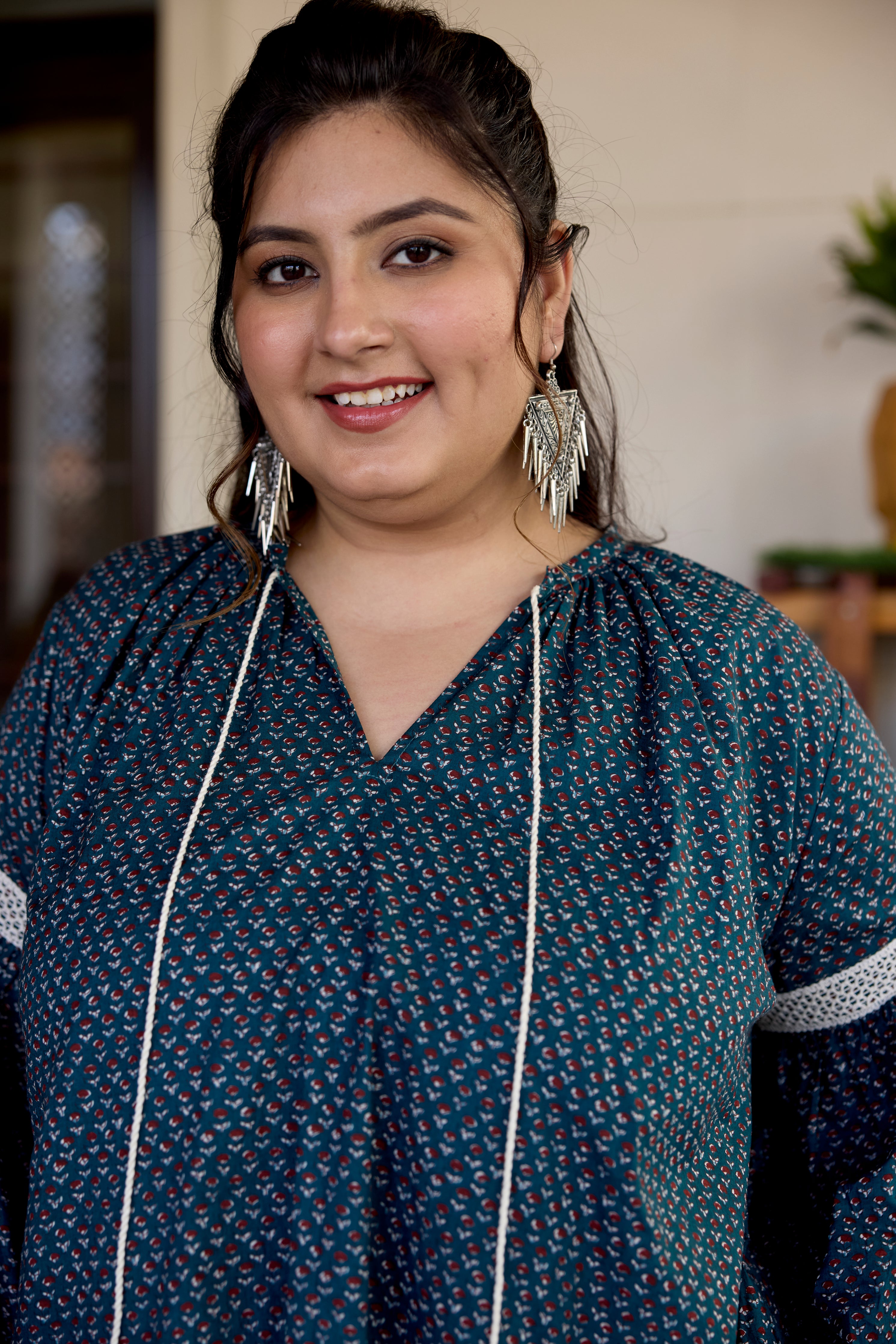 Earthy Green Cotton Sanganeri Print Top (Only Top)