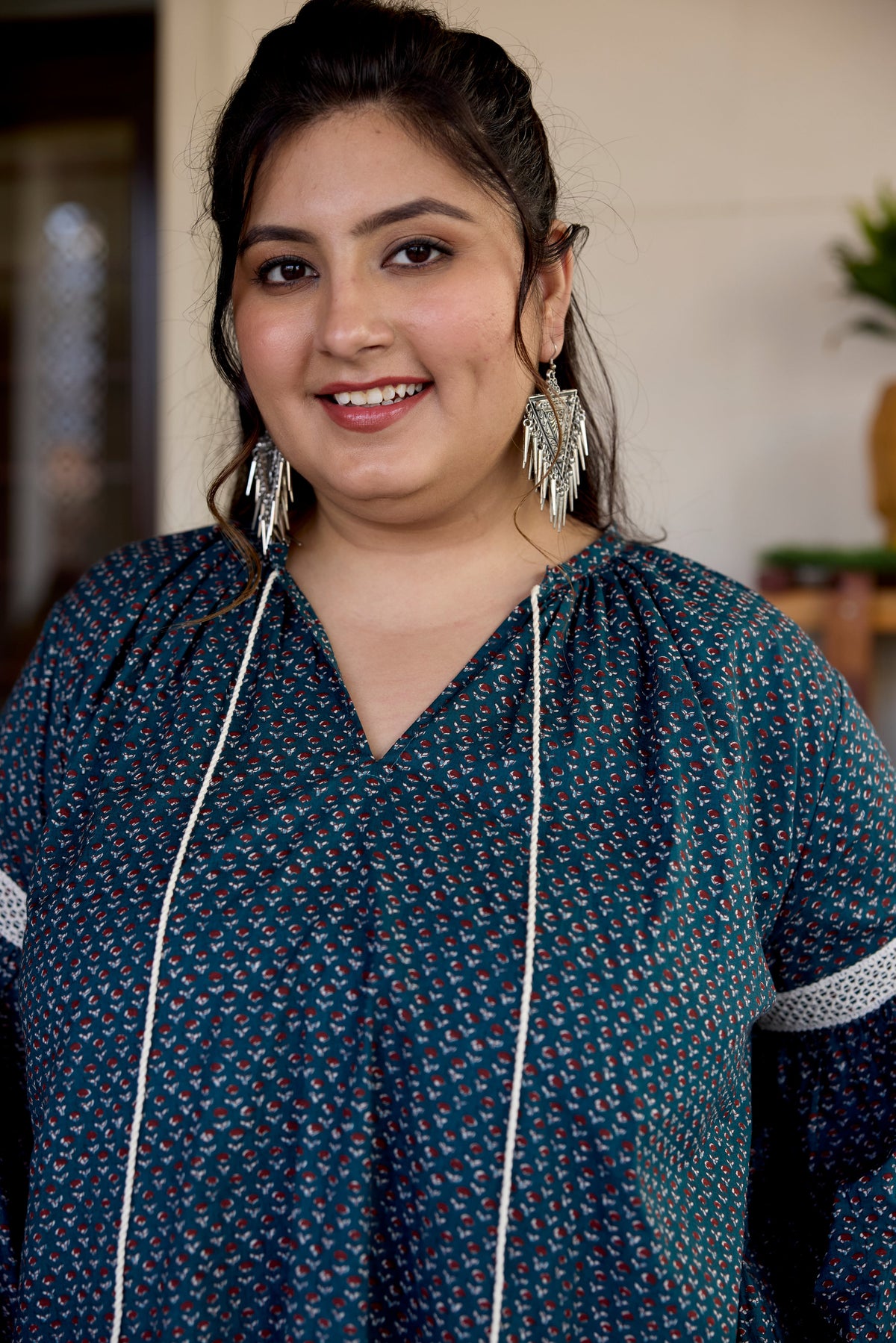 Earthy Green Cotton Sanganeri Print Top (Only Top)
