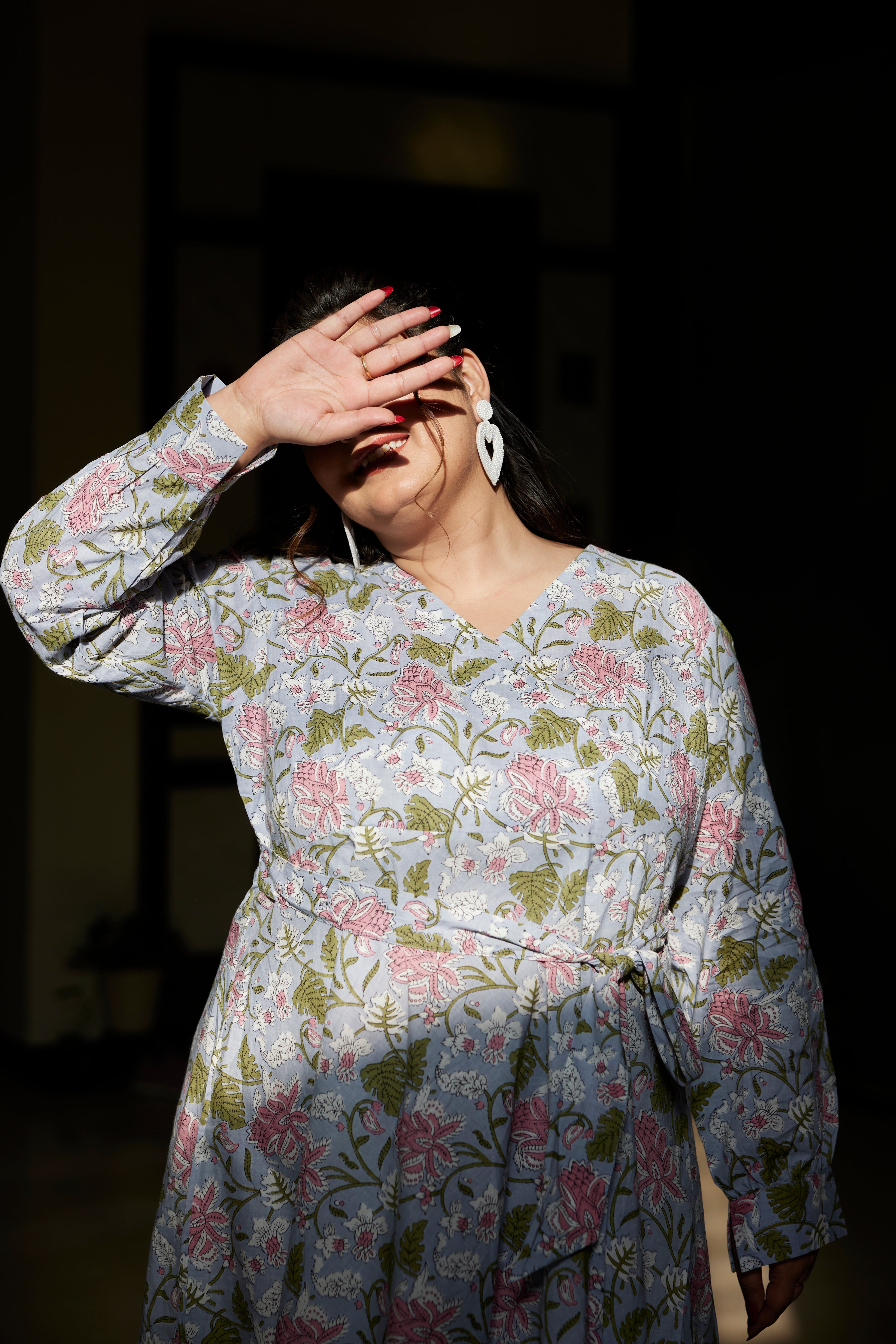 TROPICAL BLUE WRAP DRESS