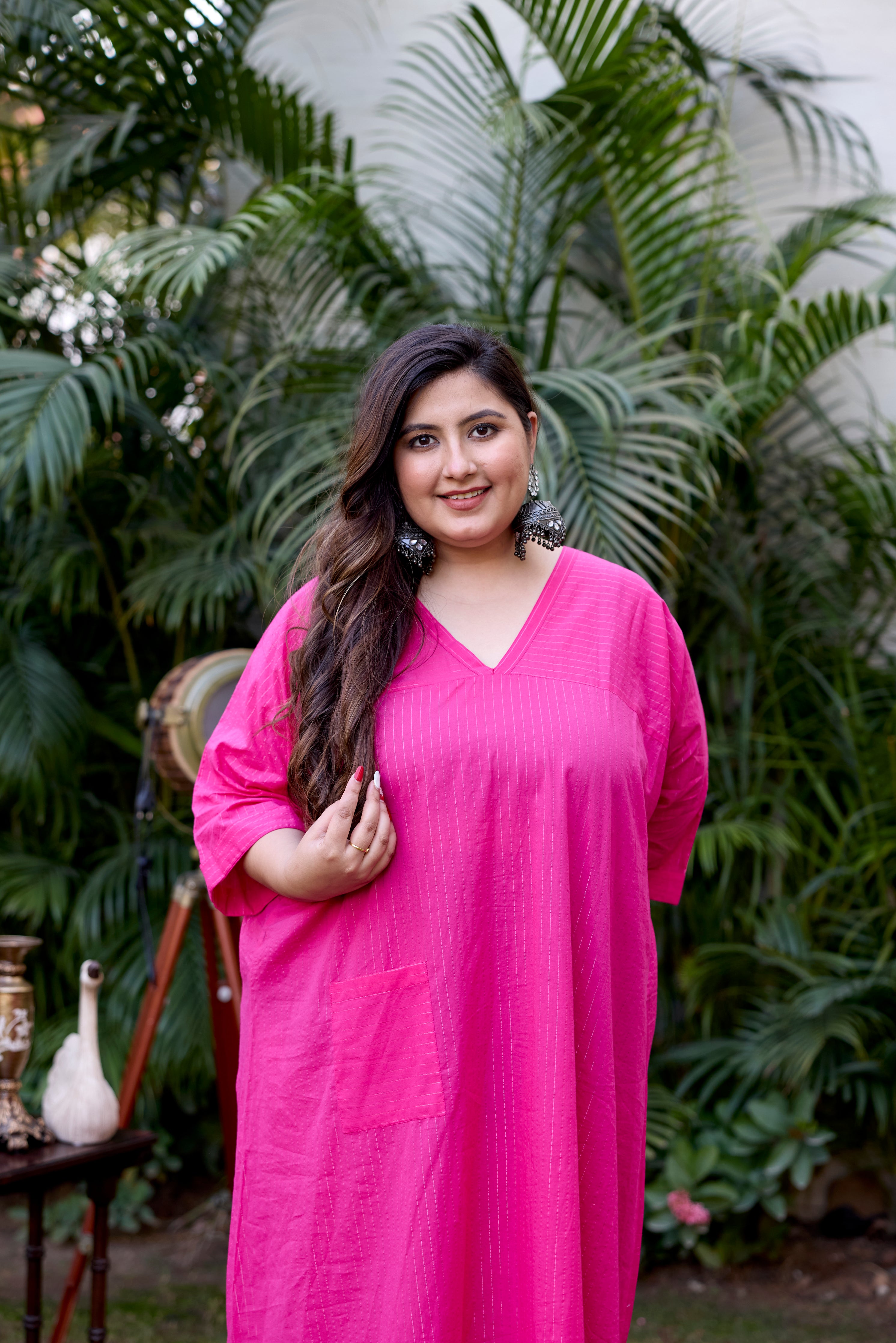 Pink Lurex V-Neck Anti-Fit Dress