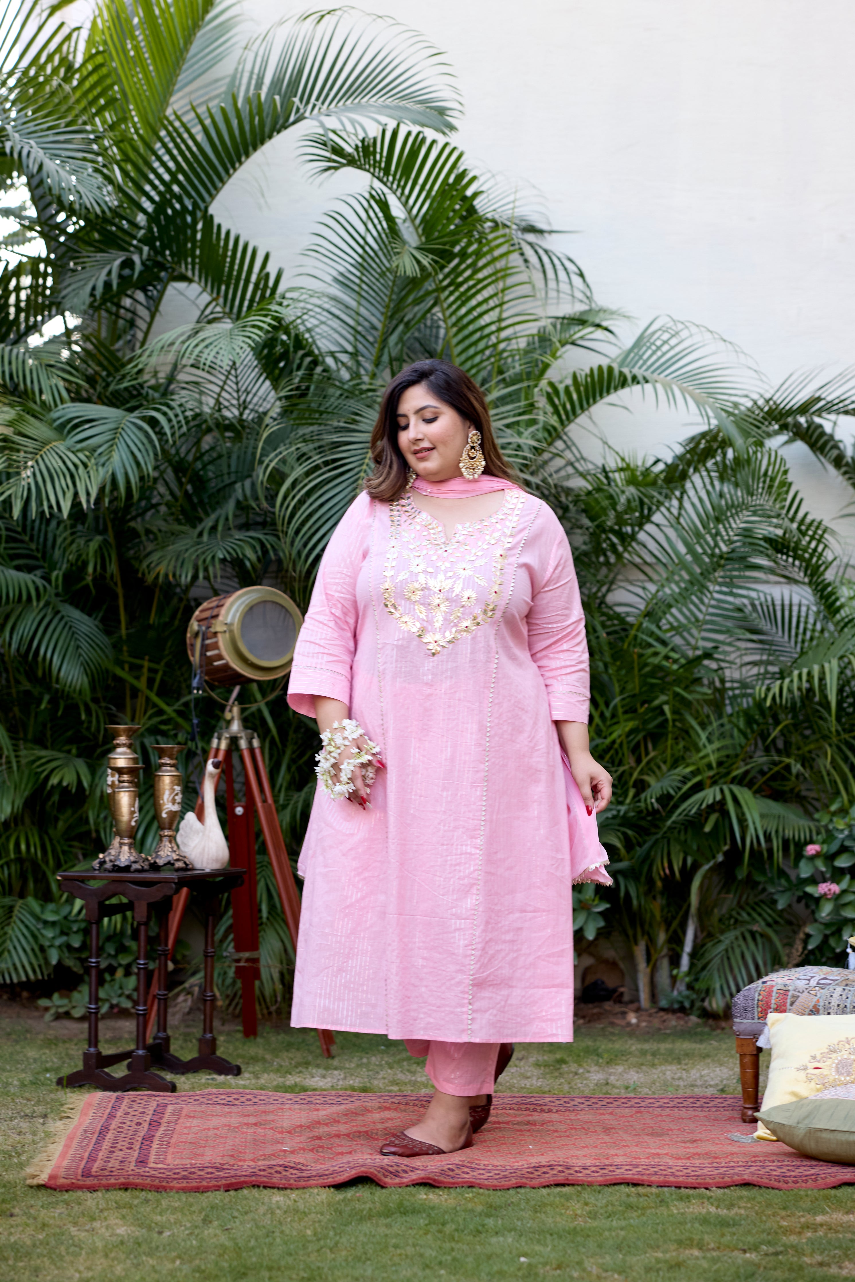 Pink Lurex Gotta Patti Suit Set - (Set Of 3)