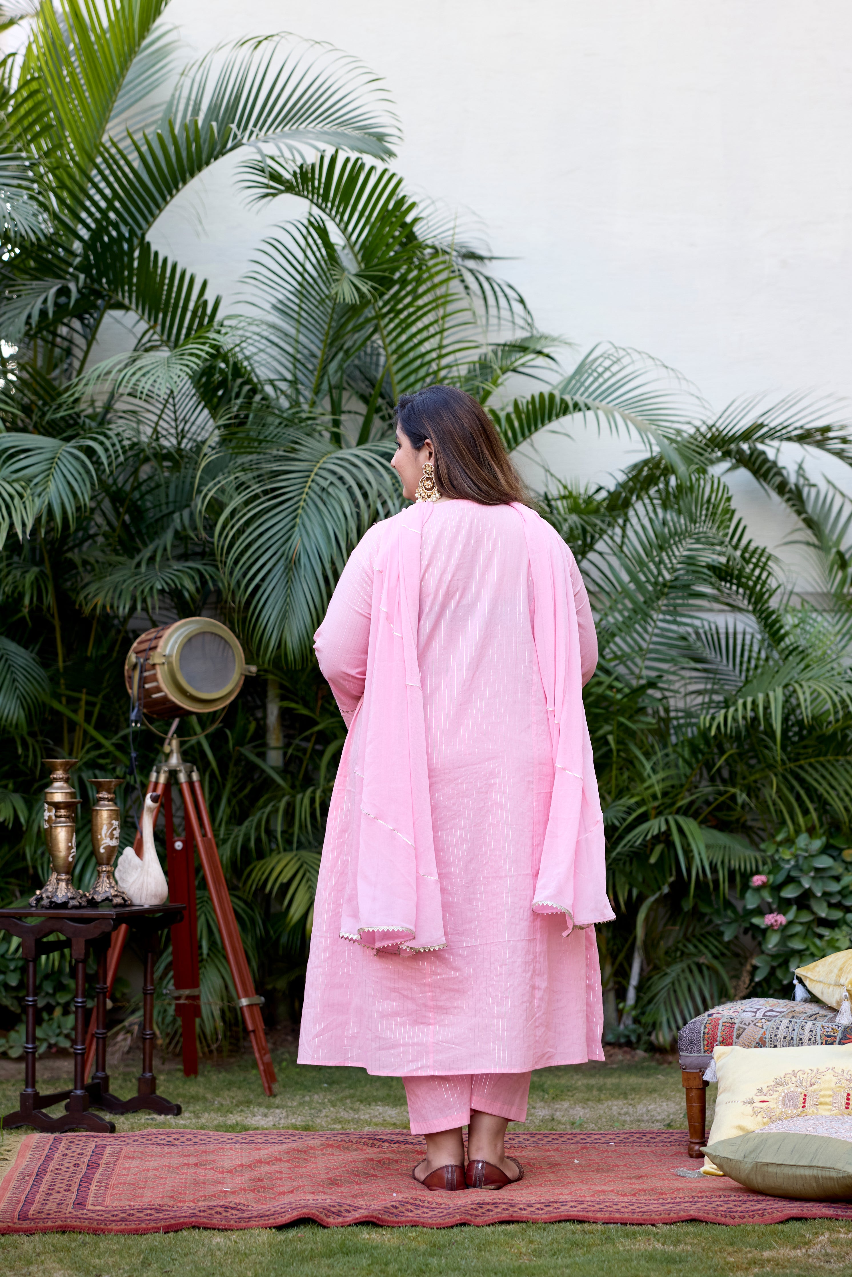 Pink Lurex Gotta Patti Suit Set - (Set Of 3)