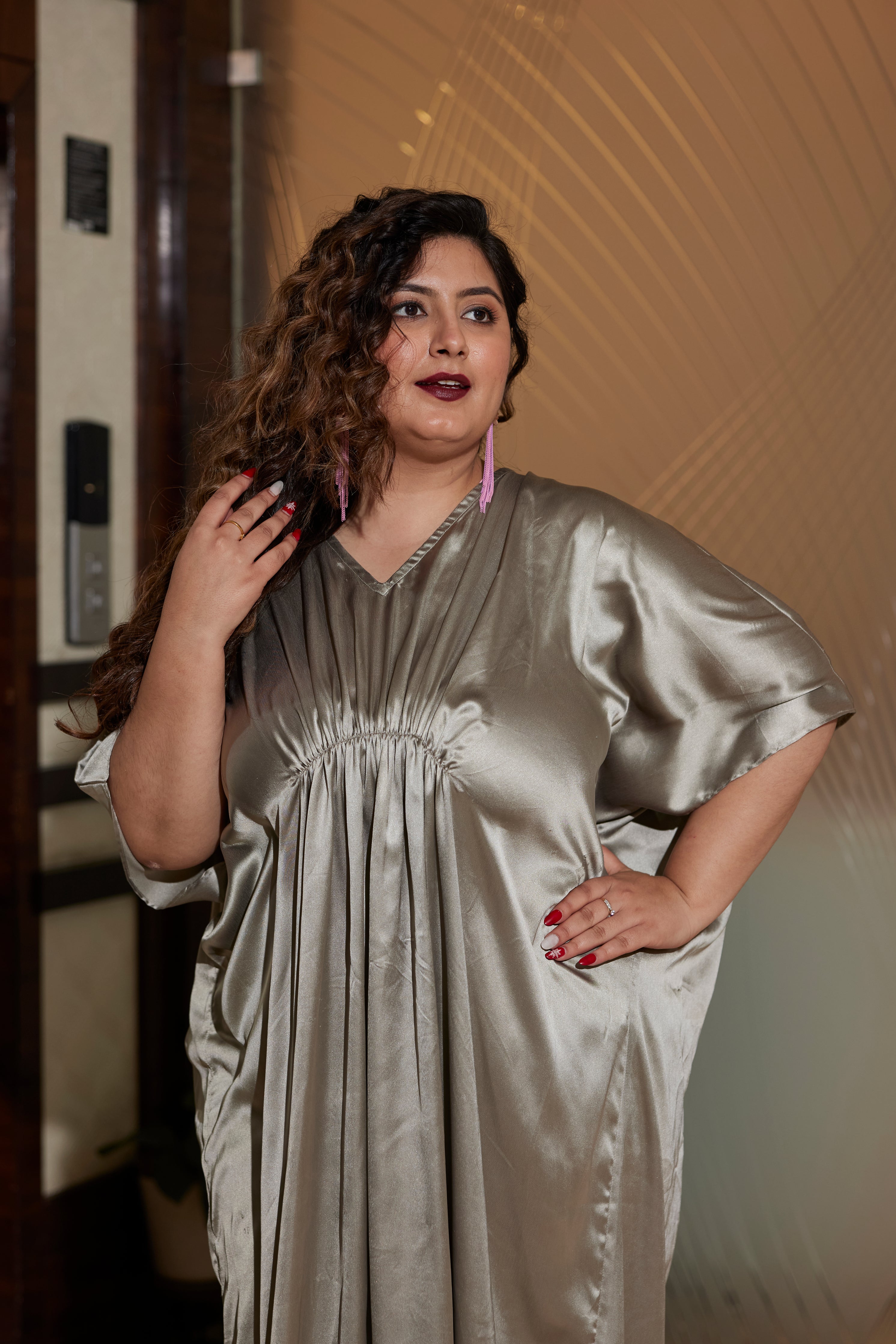 Grey Satin Draped Gown