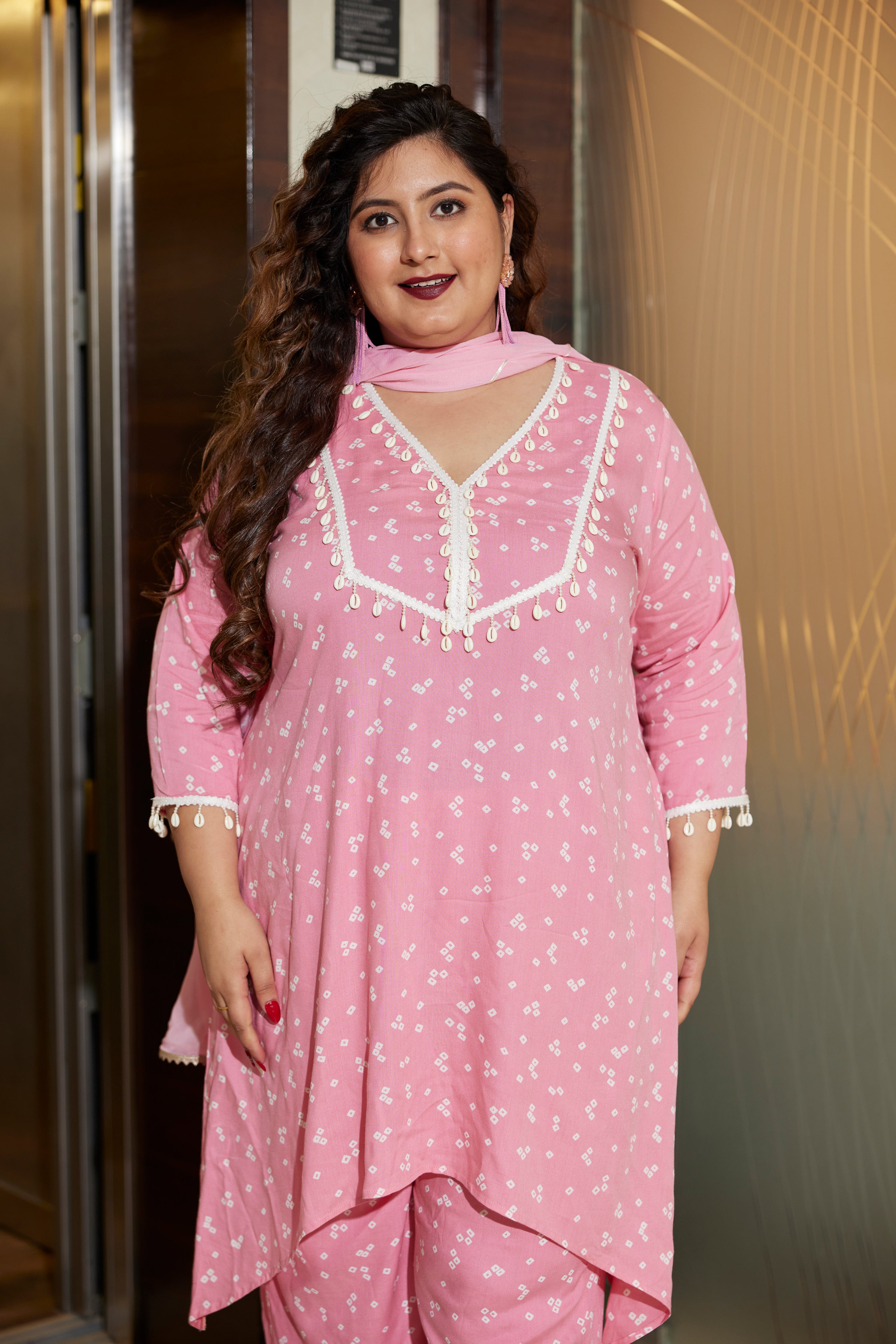 Pink Bandhani Modal Printed Co-ord Set (Set of 3)