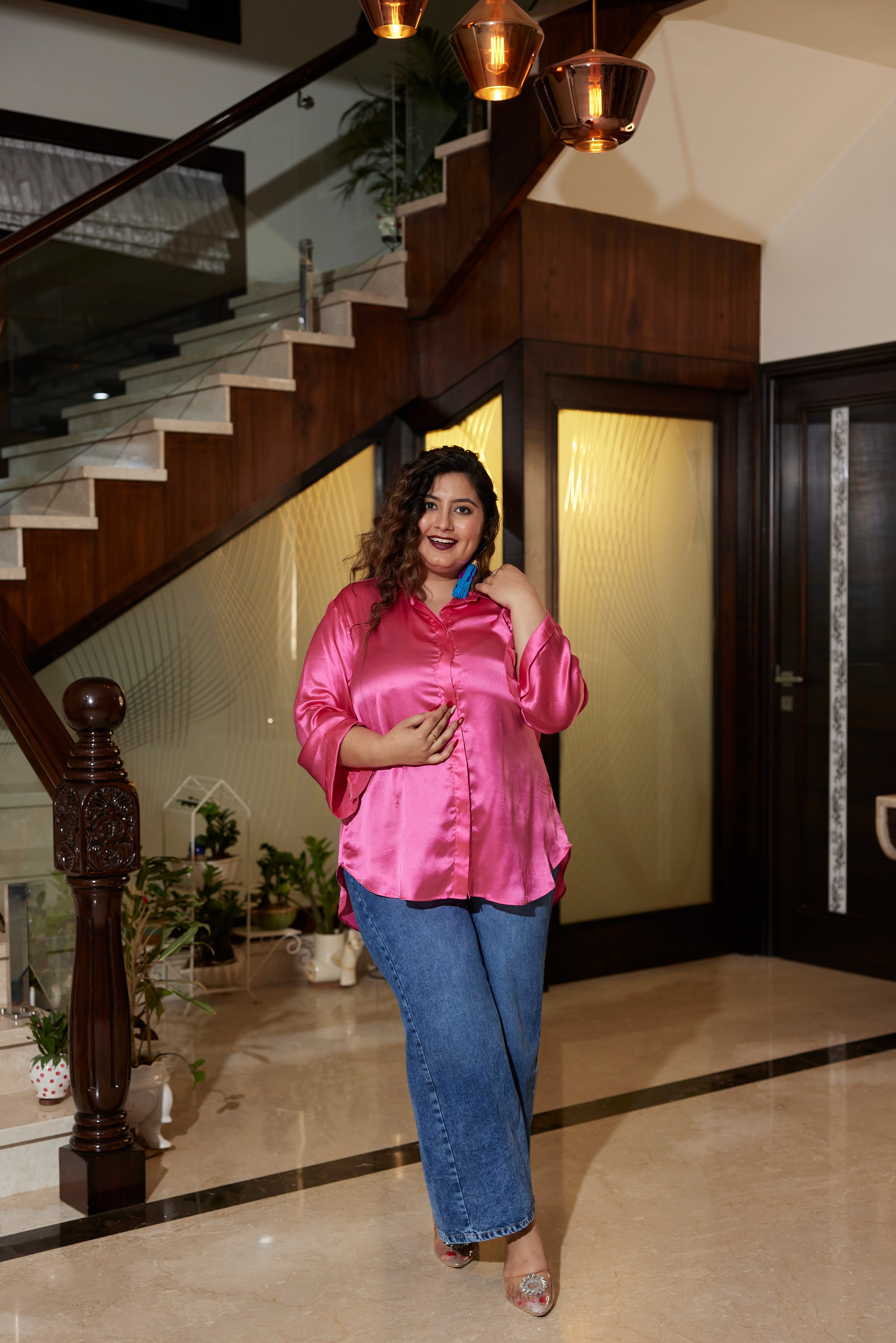 PINK SATIN OVERSIZED SHIRT (Only Shirt)