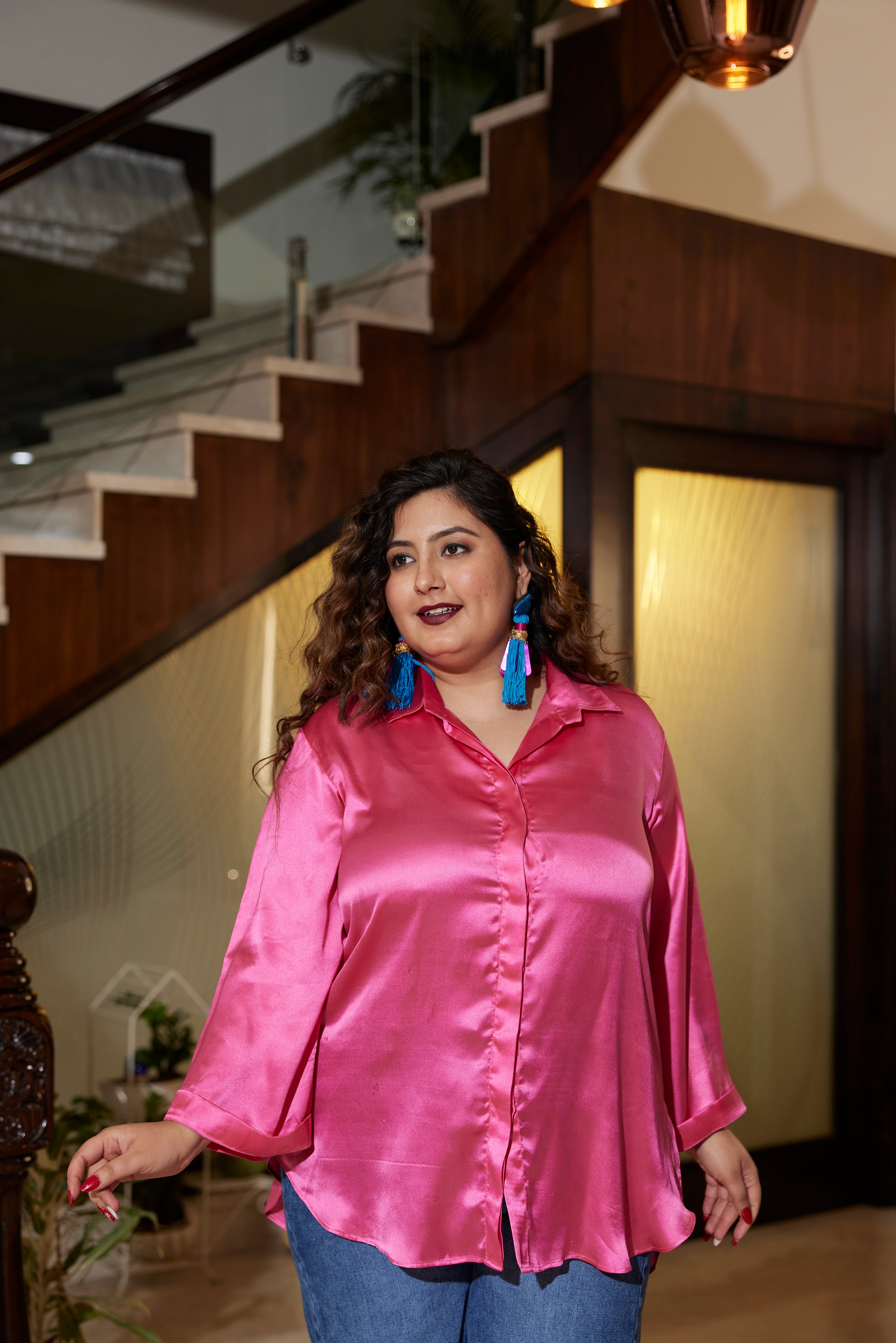 PINK SATIN OVERSIZED SHIRT (Only Shirt)