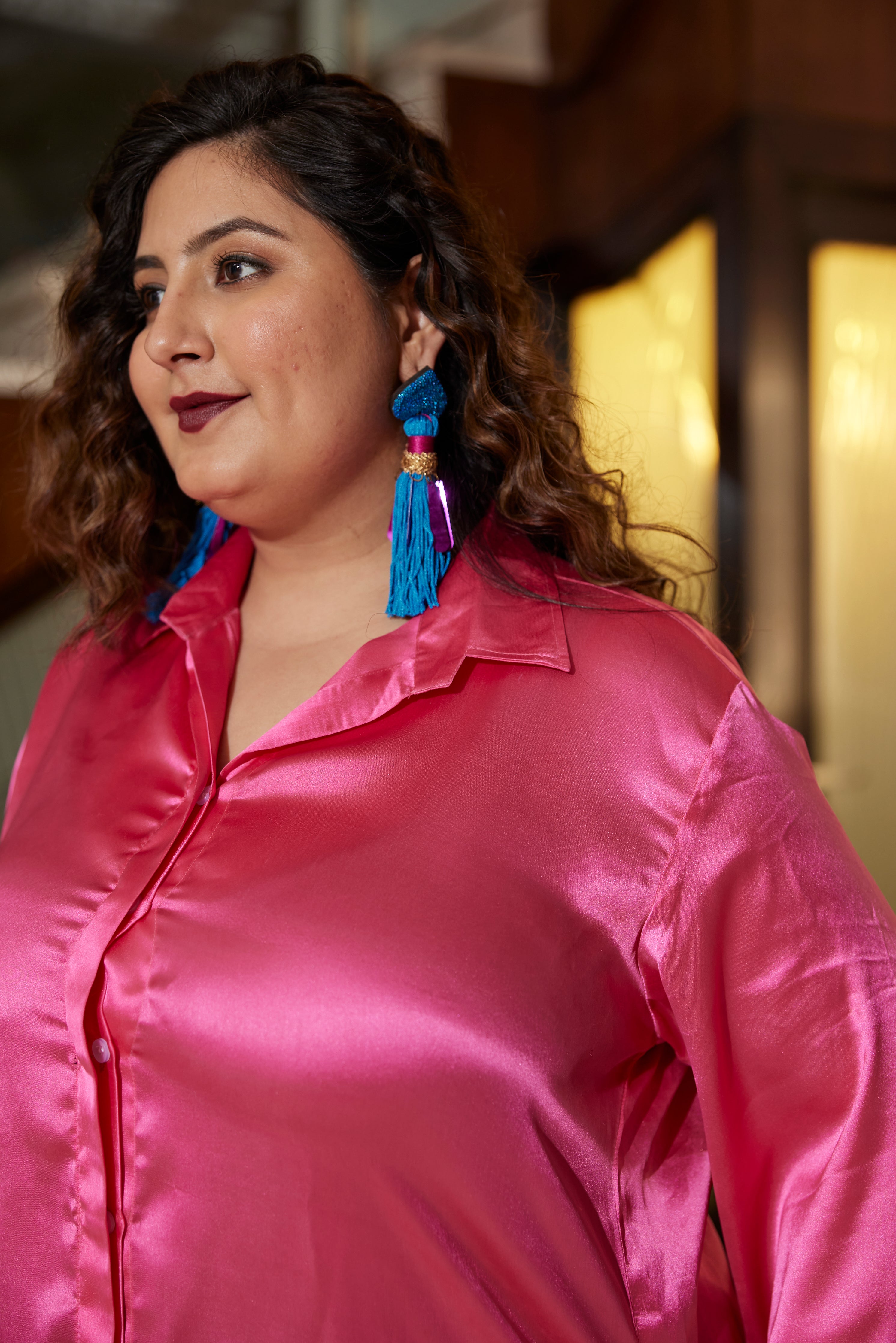 PINK SATIN OVERSIZED SHIRT (Only Shirt)