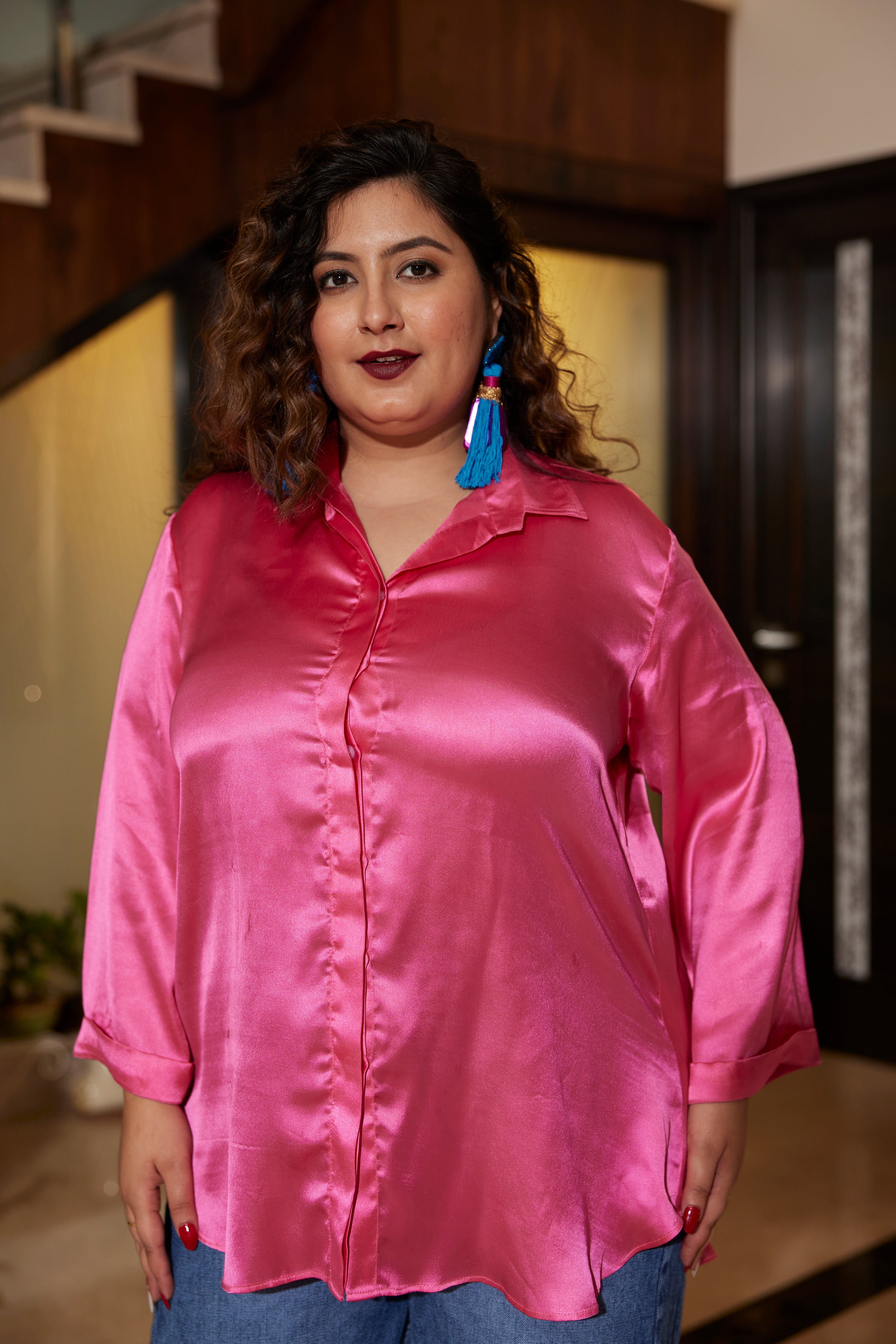 PINK SATIN OVERSIZED SHIRT (Only Shirt)