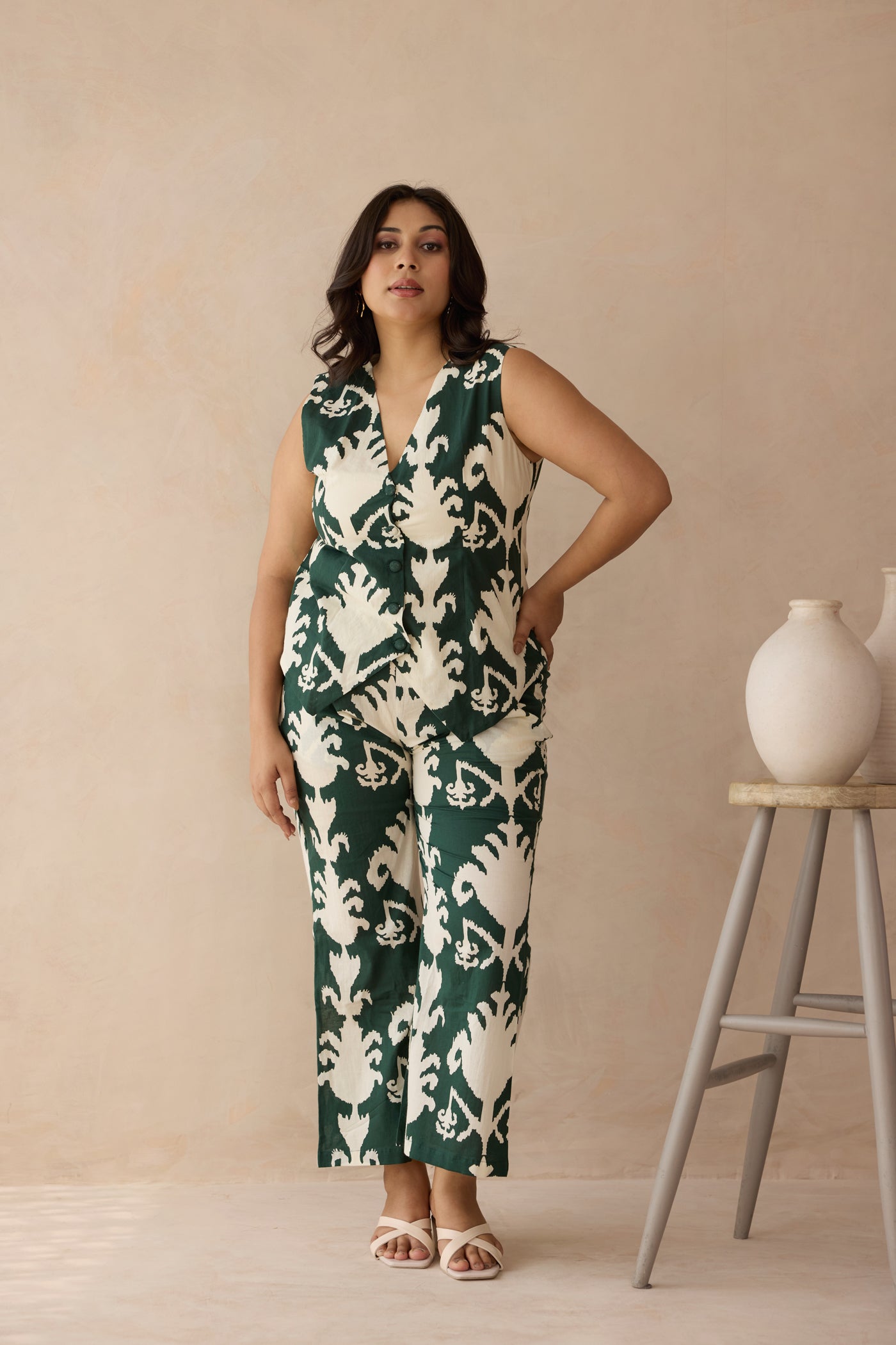 Deep Forest Green Cotton Waist Coat Pant Co-ord Set