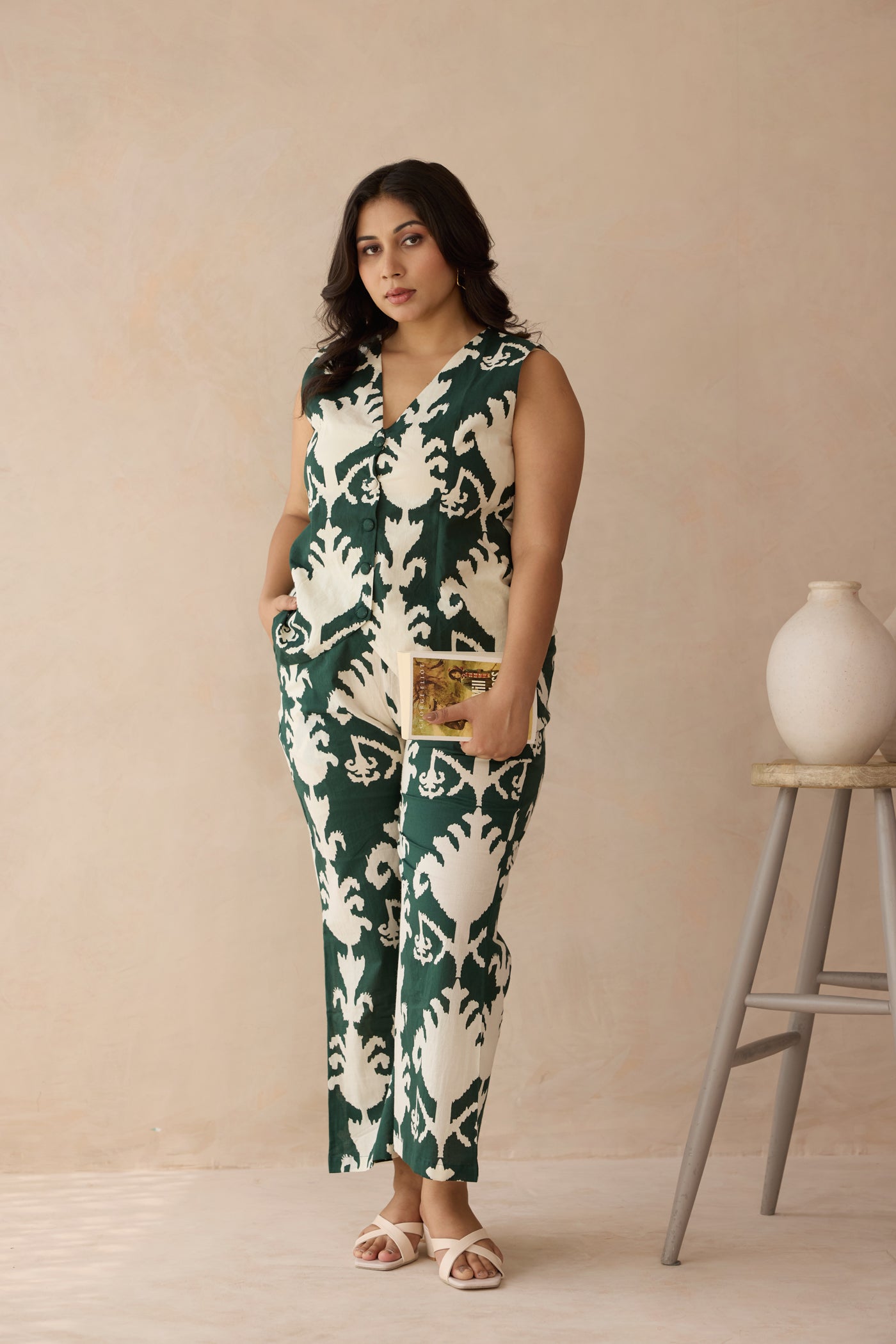 Deep Forest Green Cotton Waist Coat Pant Co-ord Set