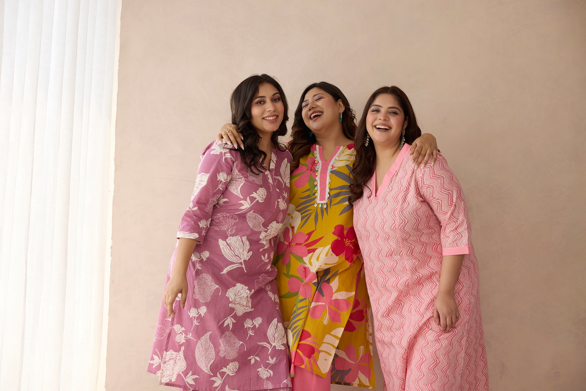 Mauve Pink Botanical Print Cotton Kurta Set