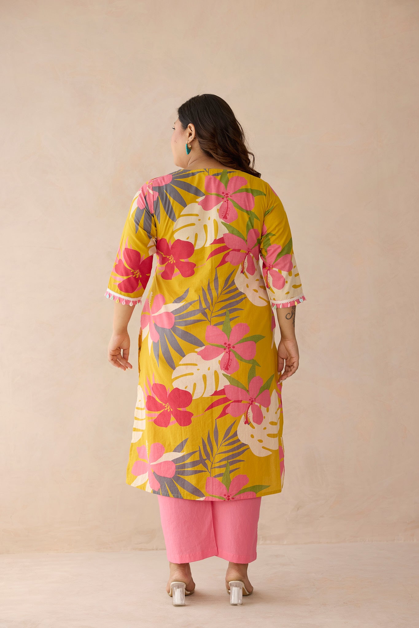 Tropical Bloom Mustard Yellow Cotton Kurta Set