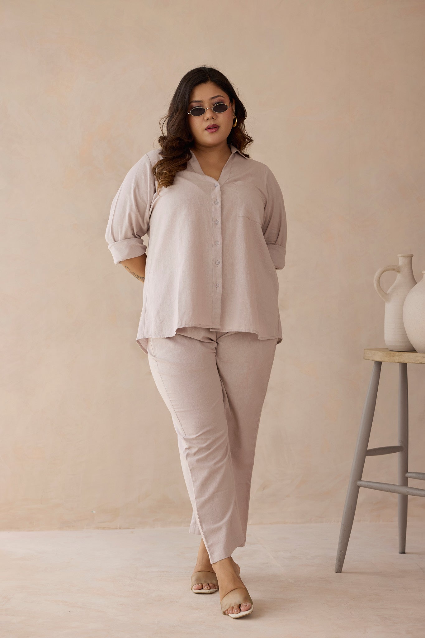 Blush Beige Linen Everyday Work Shirt