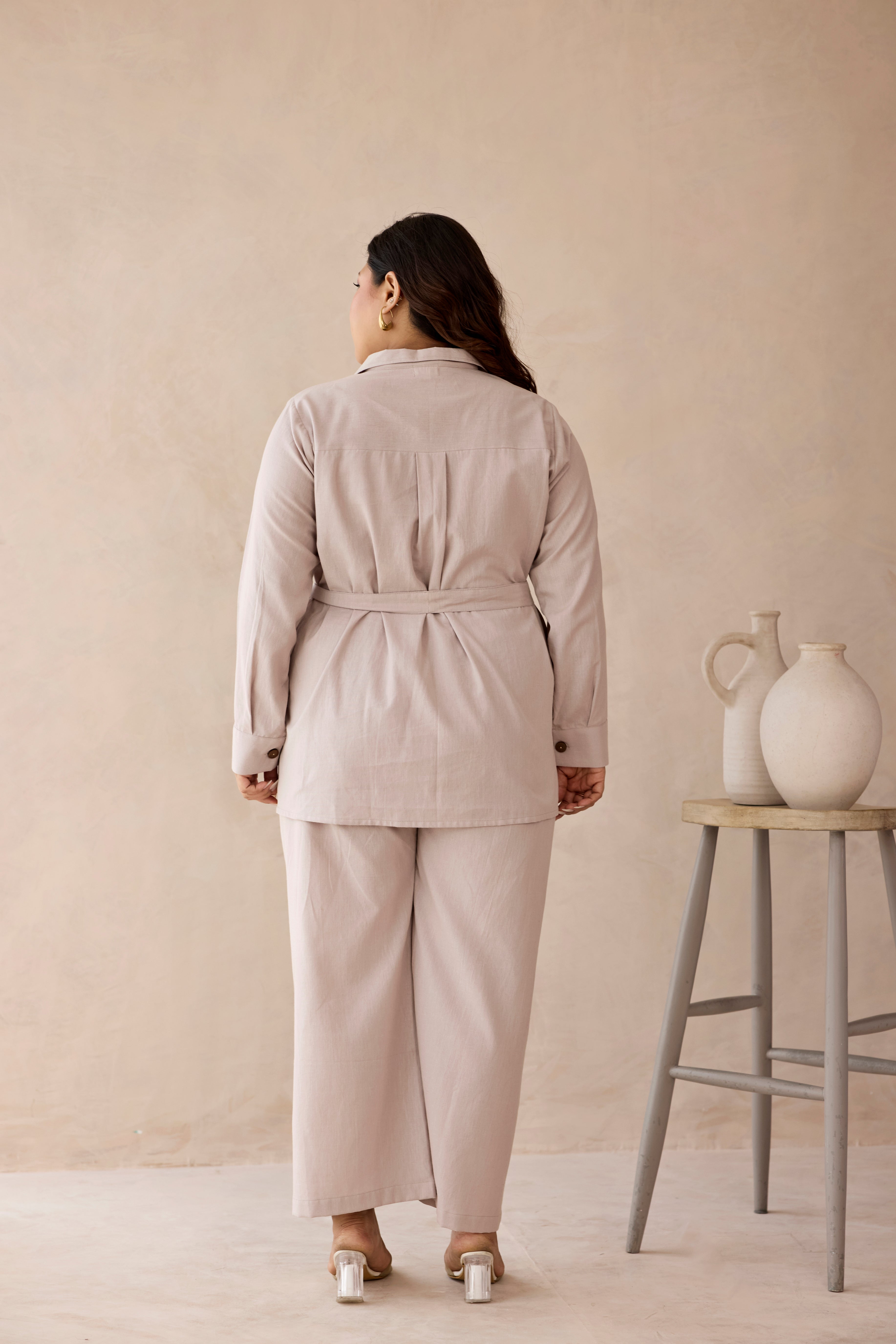 Blush Beige Top & Bottom Cotton Co-ord Set with Cargo Pockets