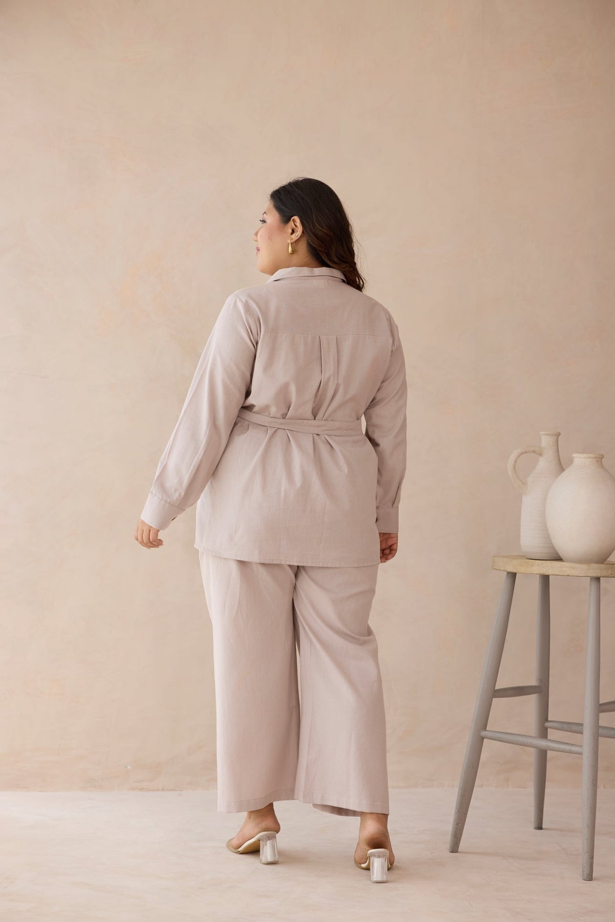 Blush Beige Top & Bottom 100% Cotton Co-ord Set with Cargo Pockets
