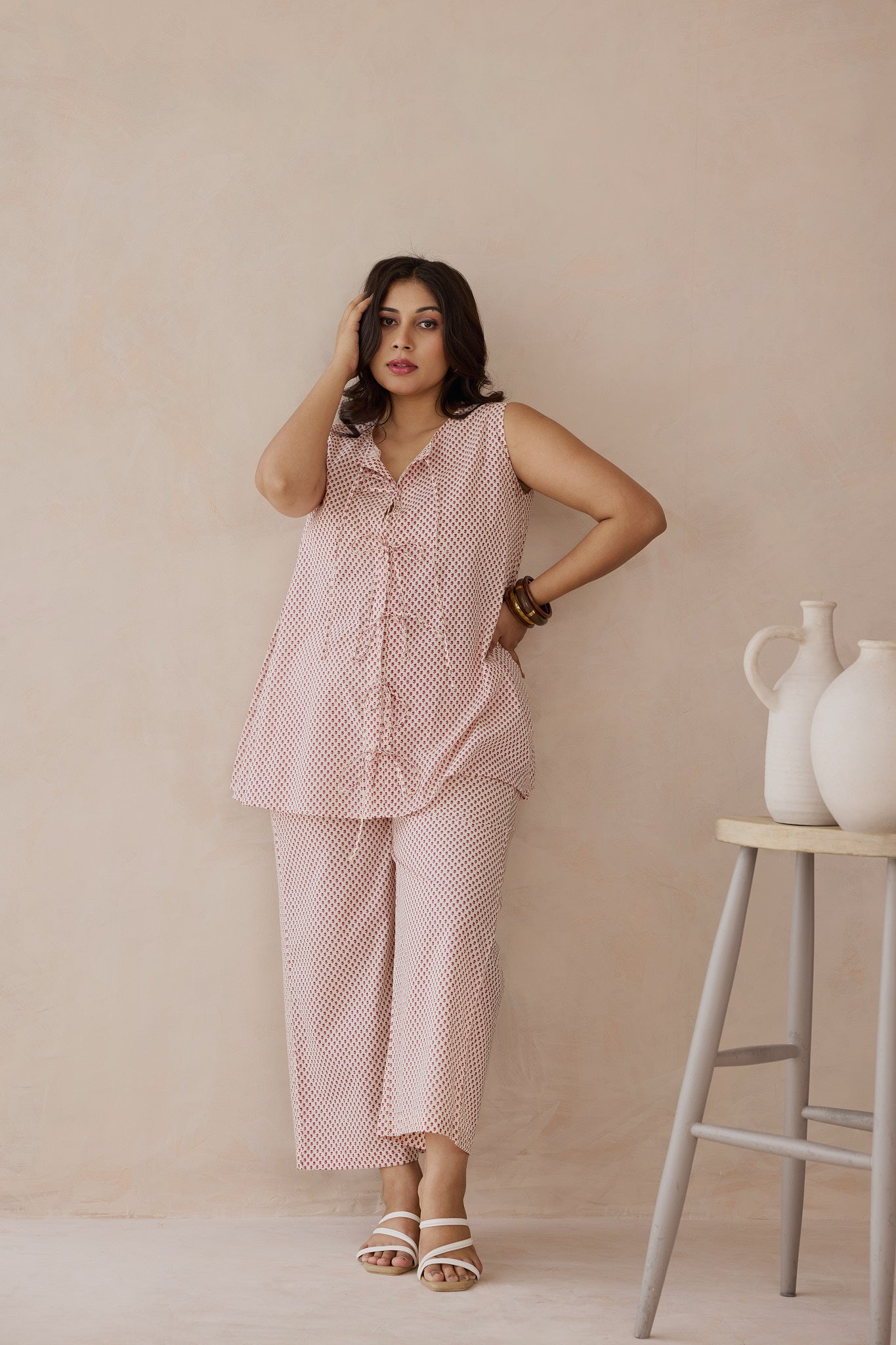 Tie-Front Style Cotton Co-ord Set with Ditsy Print