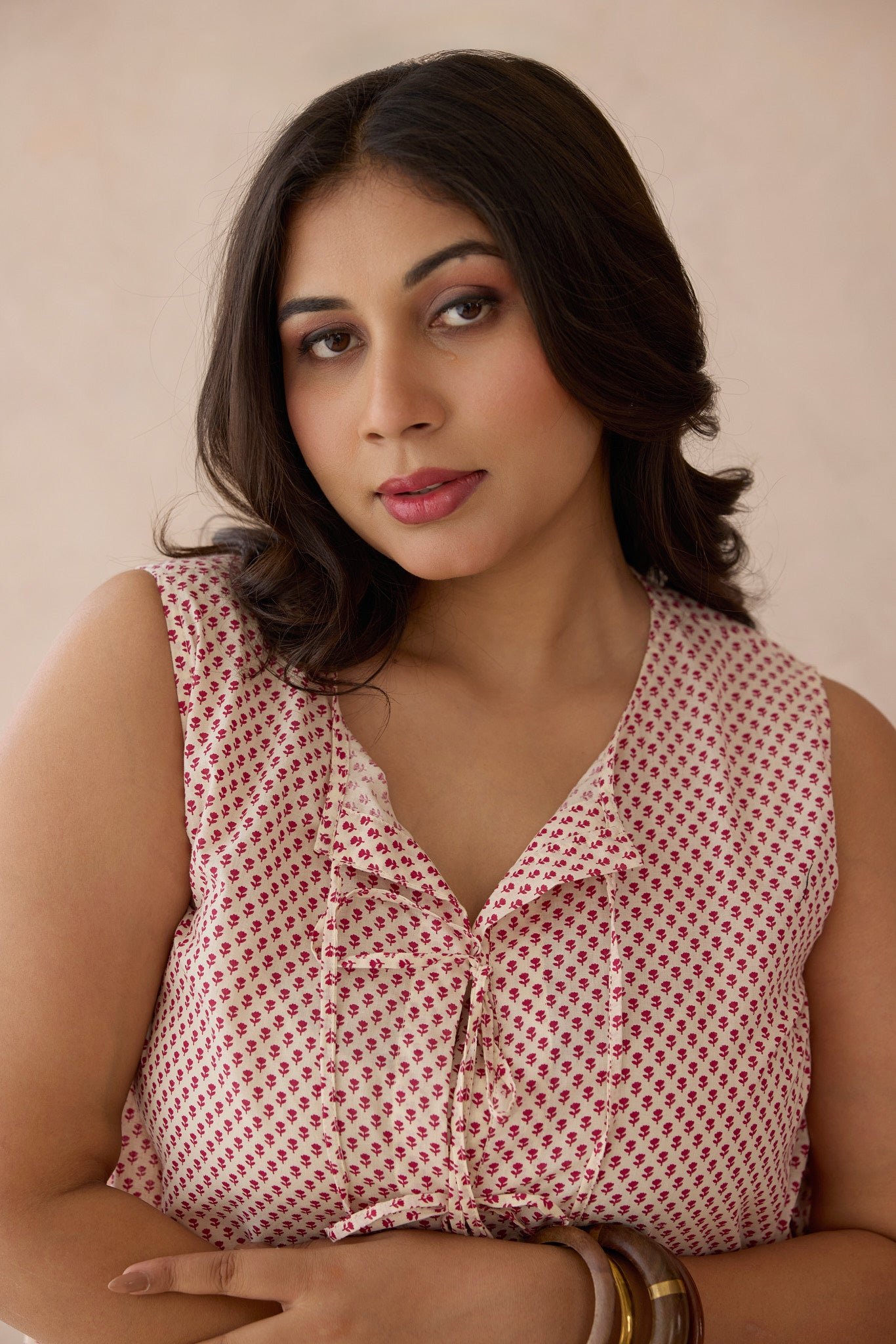 Tie-Front Style Cotton Co-ord Set with Ditsy Print