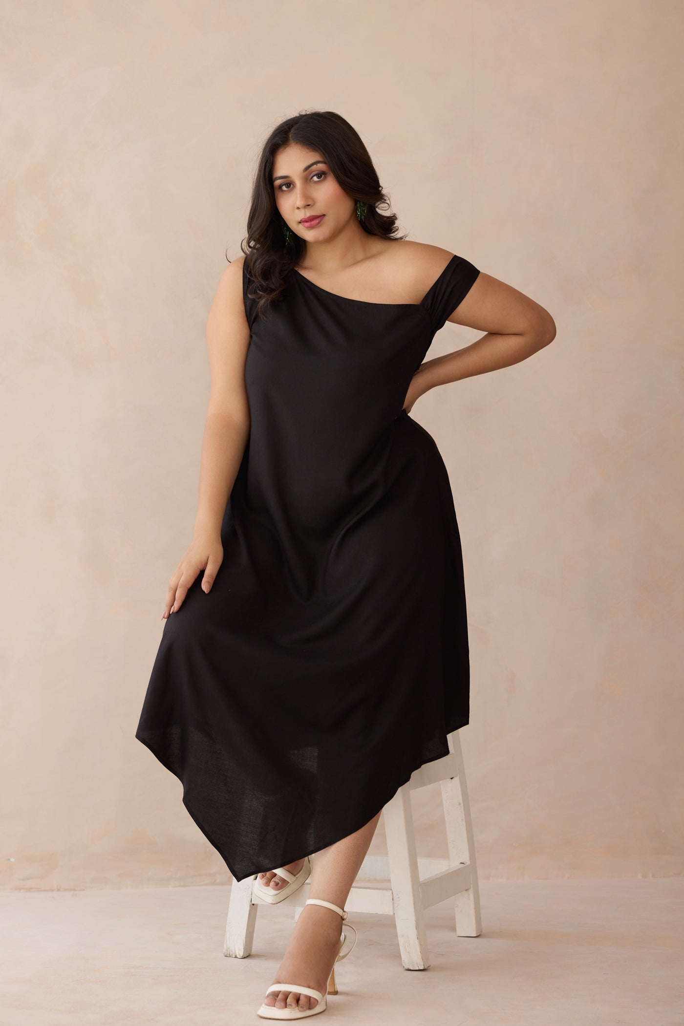 Classic Black Asymmetric Midi Dress