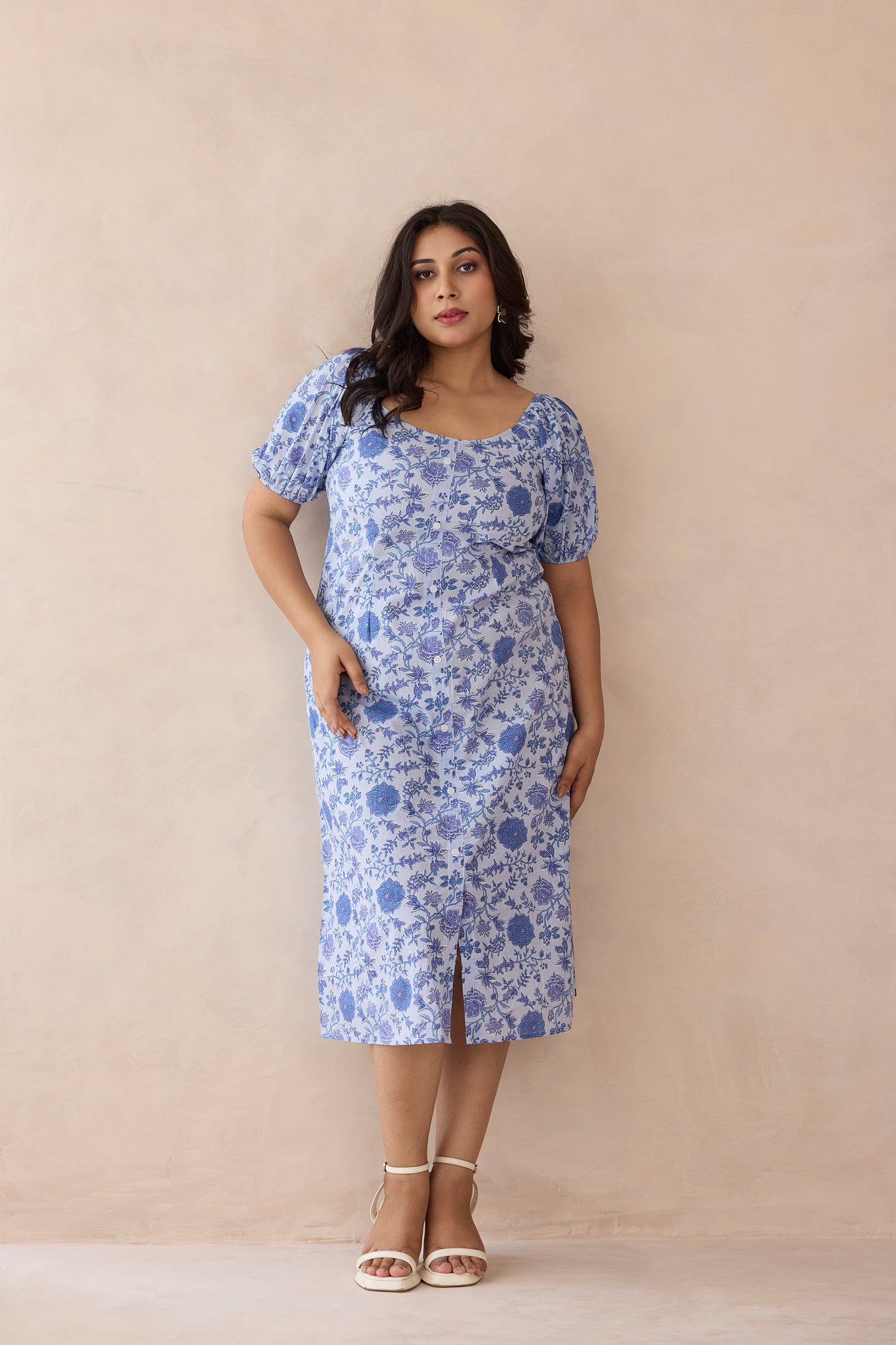 Ice Blue Gaga Printed Cotton Dress