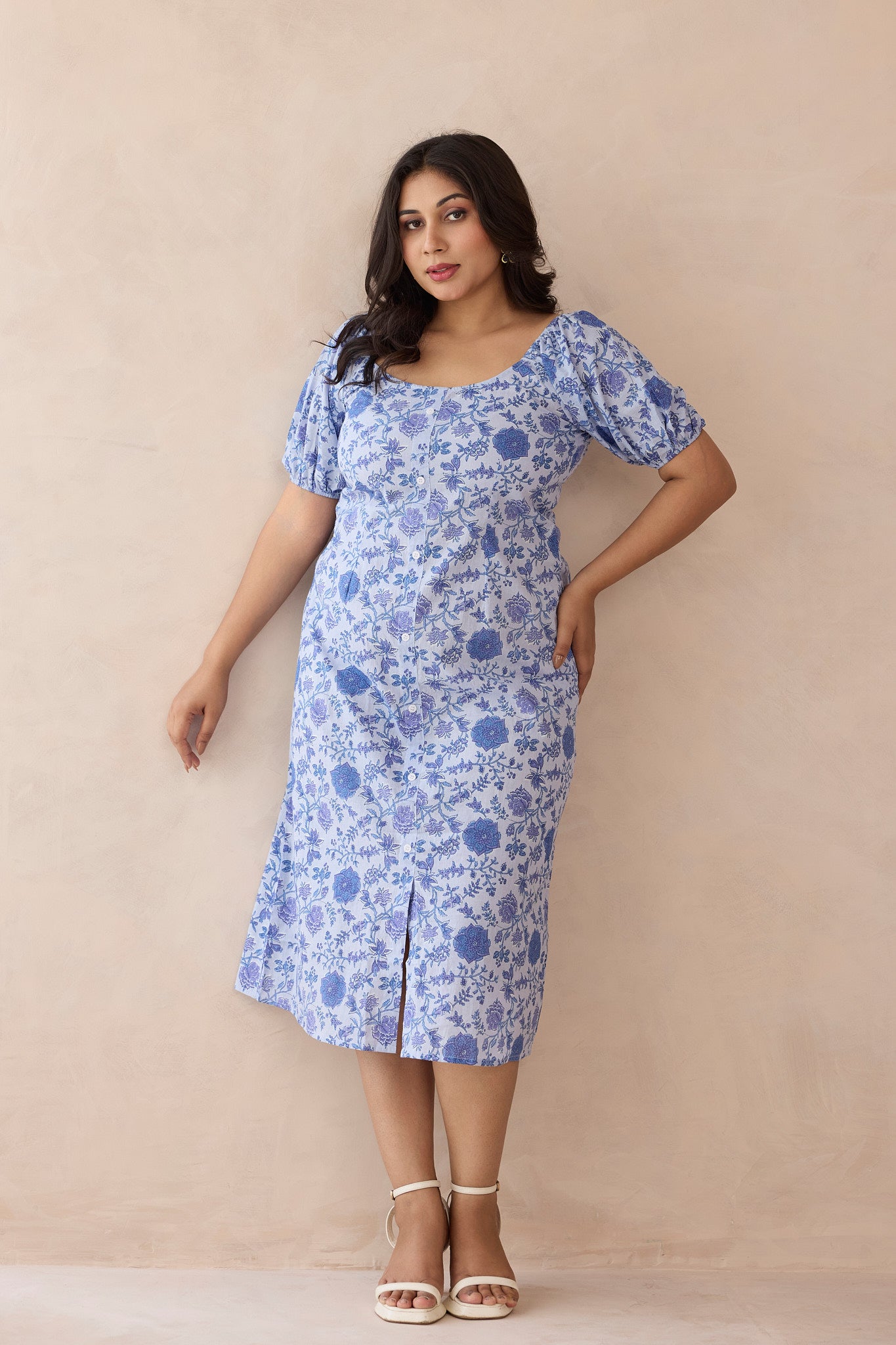 Ice Blue Gaga Printed Cotton Dress