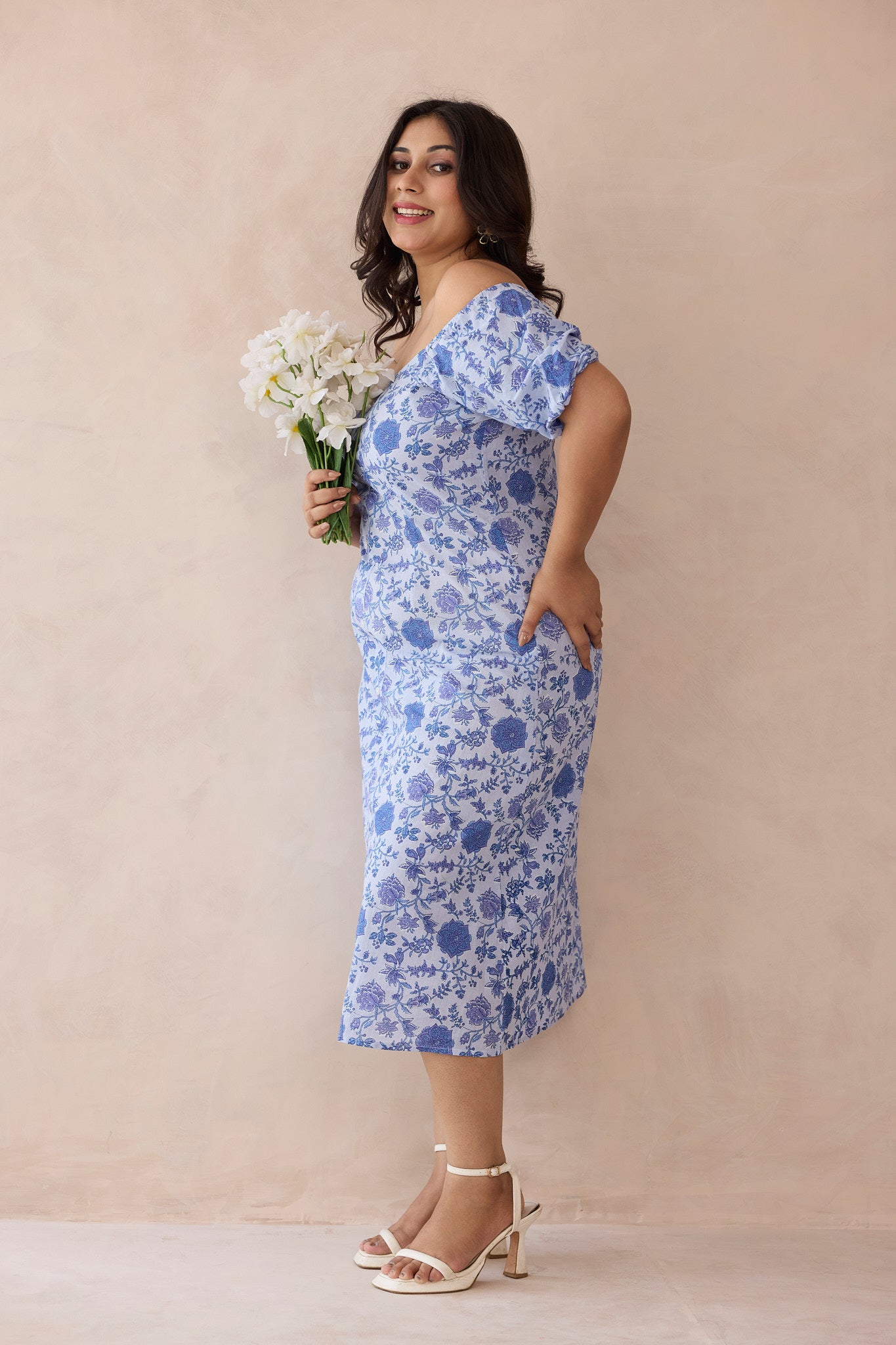 Ice Blue Gaga Printed Cotton Dress