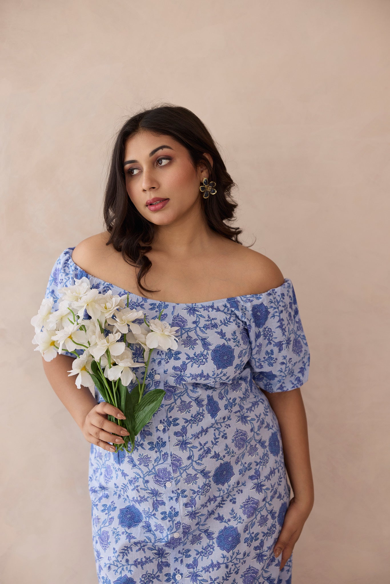 Ice Blue Gaga Printed Cotton Dress