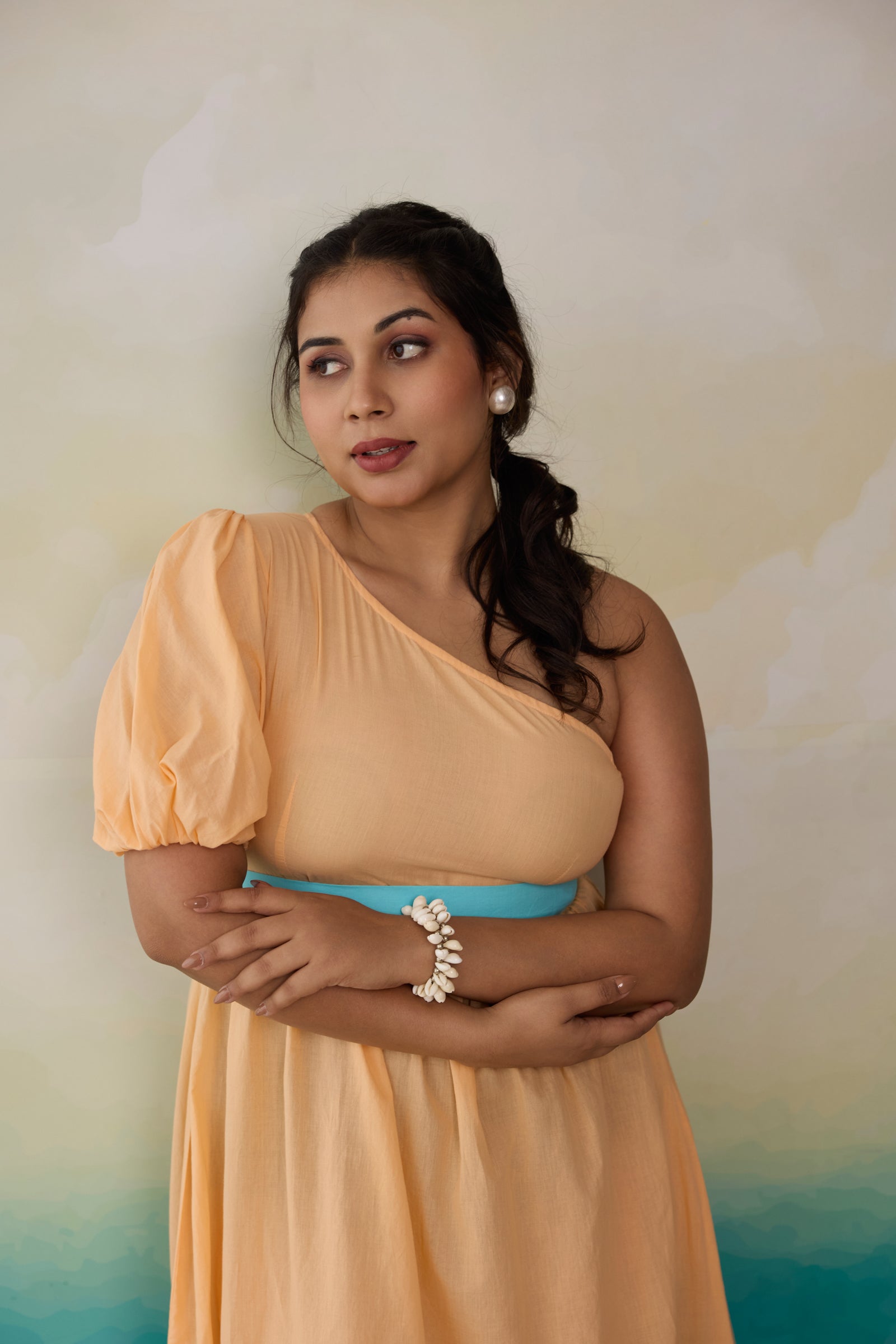 Dreamy Aqua Peach Colorblock Maxi Dress