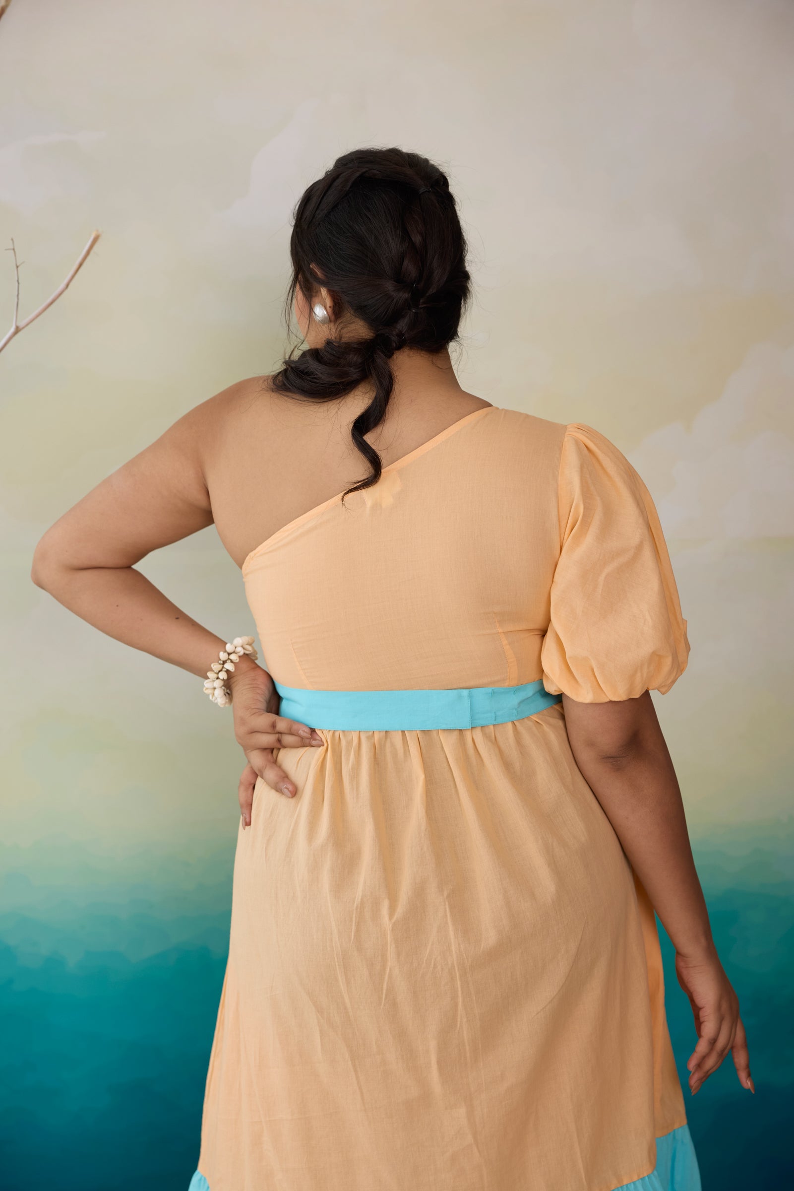 Dreamy Aqua Peach Colorblock Maxi Dress