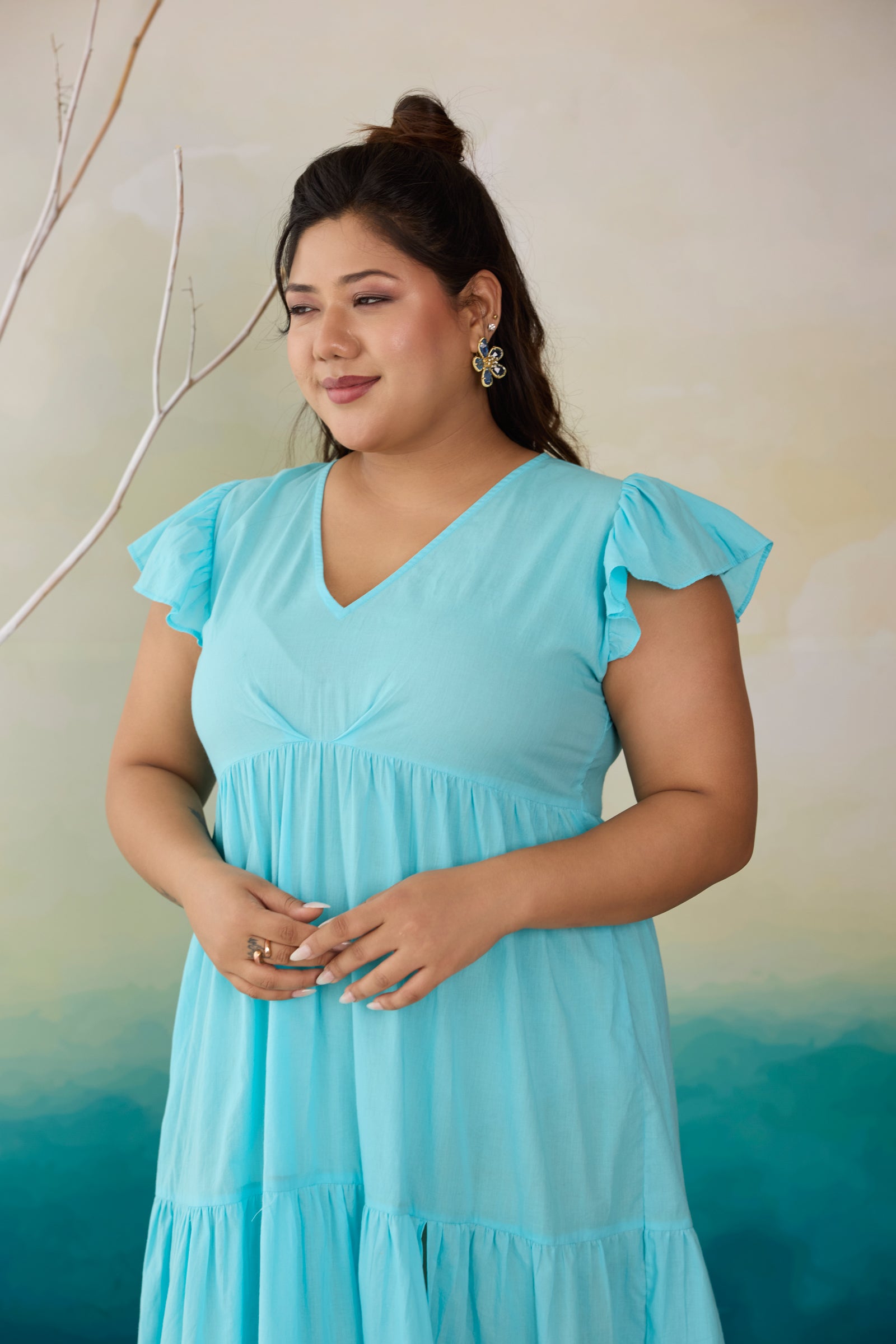 Aqua Breeze & Lilac Colorblock Cotton Maxi Dress