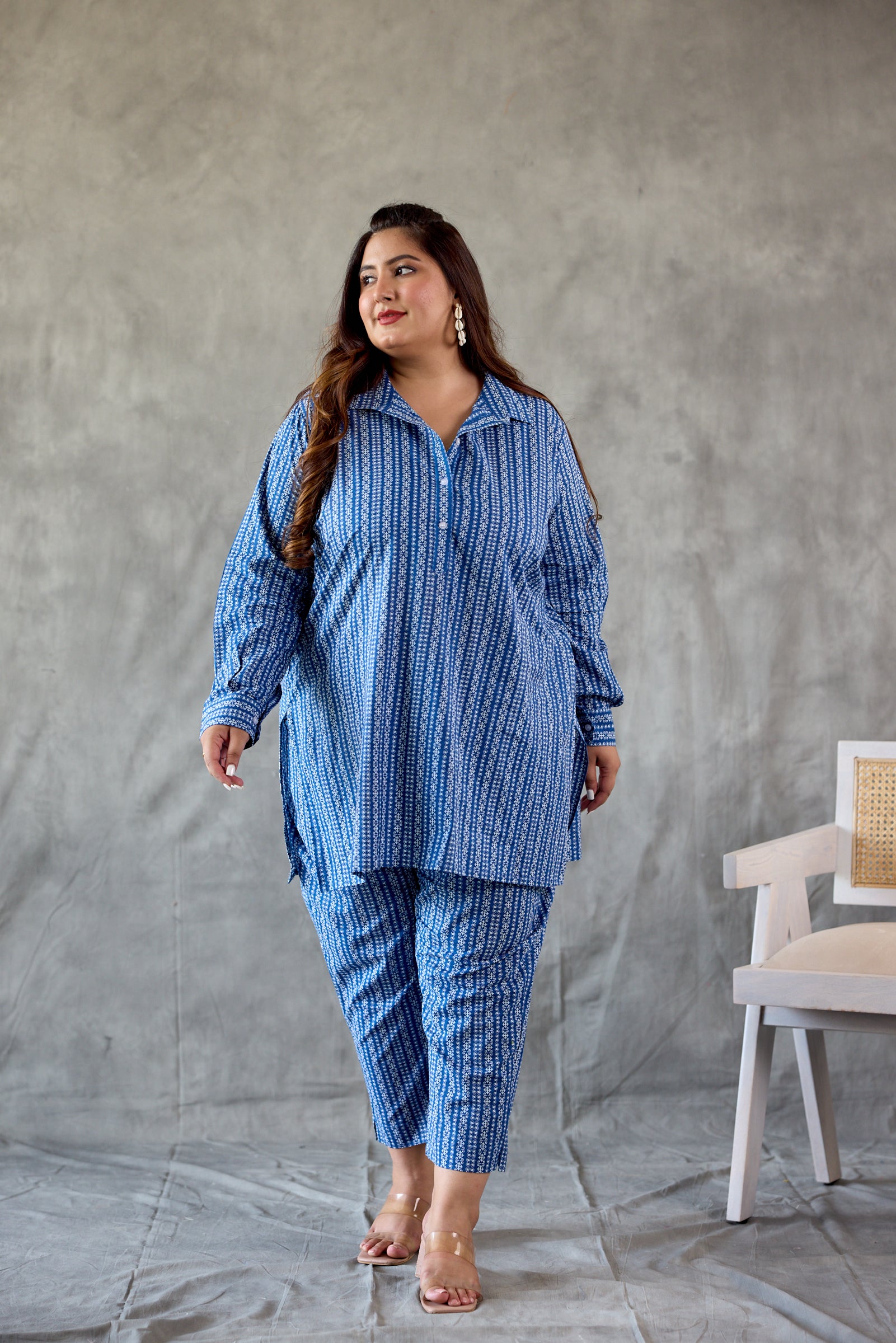 Indigo Blue Collared Co-ORD SET (Set of 2)