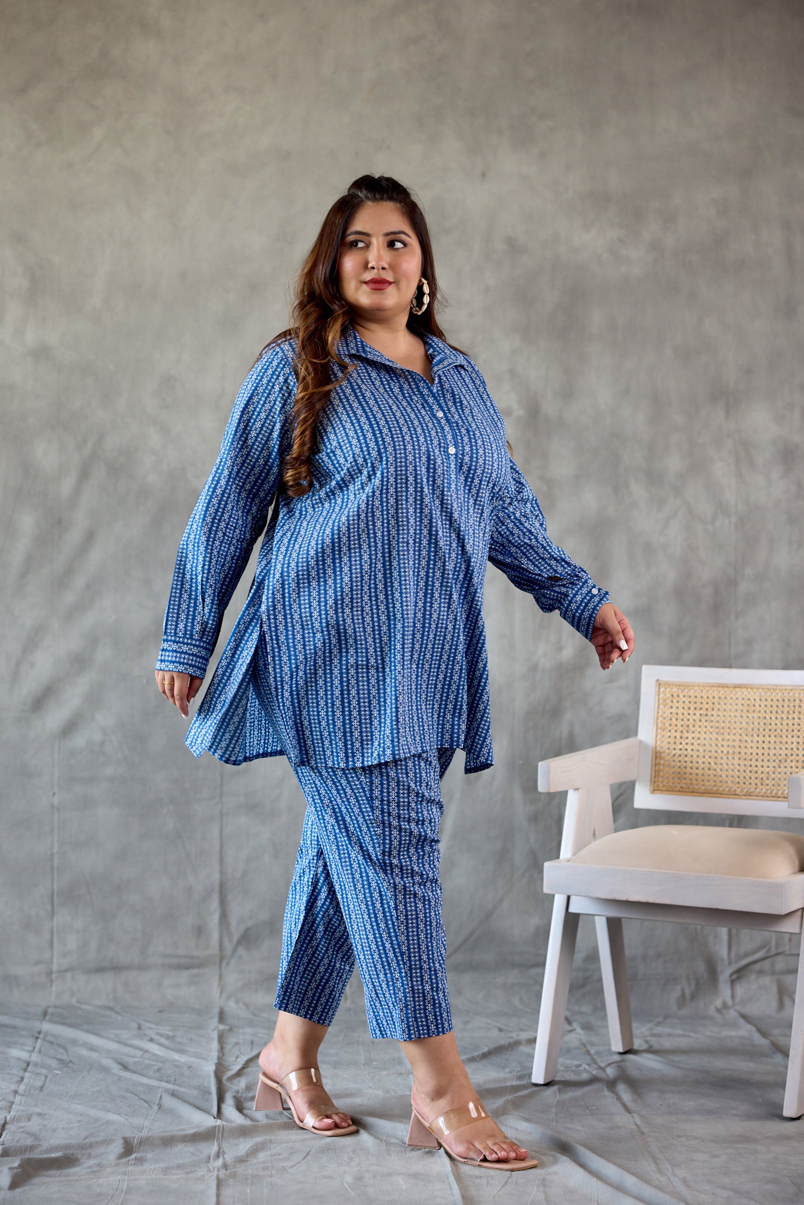 Indigo Blue Collared Co-ORD SET (Set of 2)