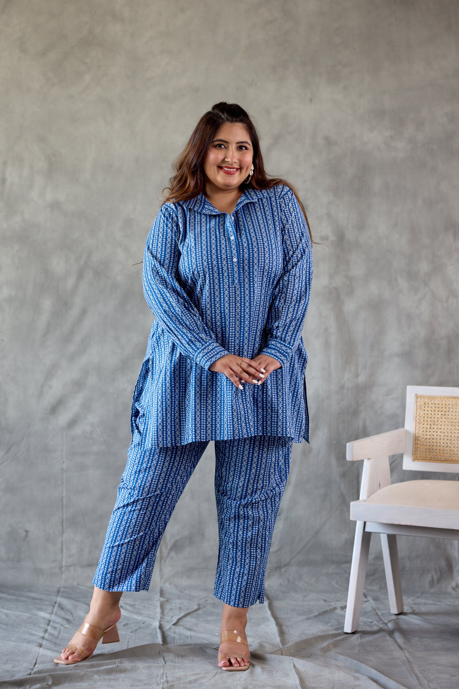 Indigo Blue Collared Co-ORD SET (Set of 2)