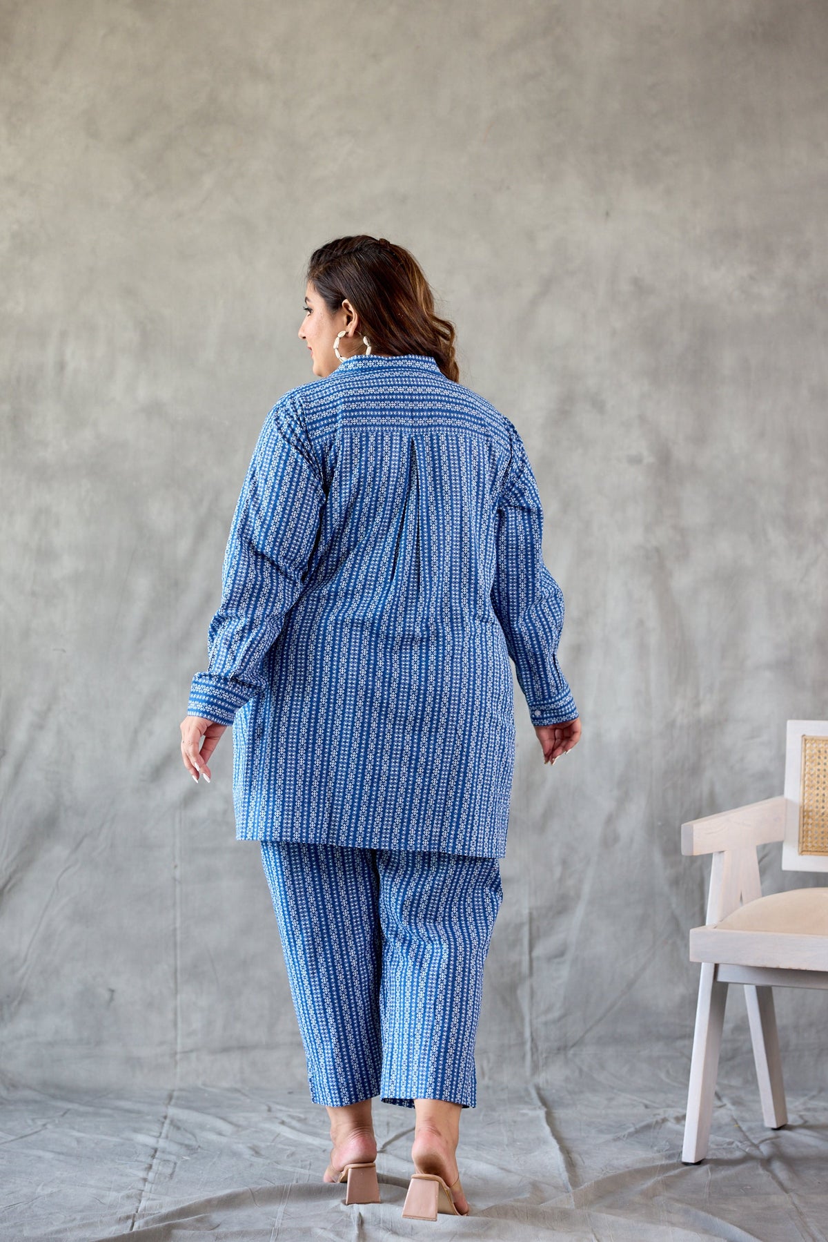Indigo Blue Collared Co-ord Set (Set of 2)