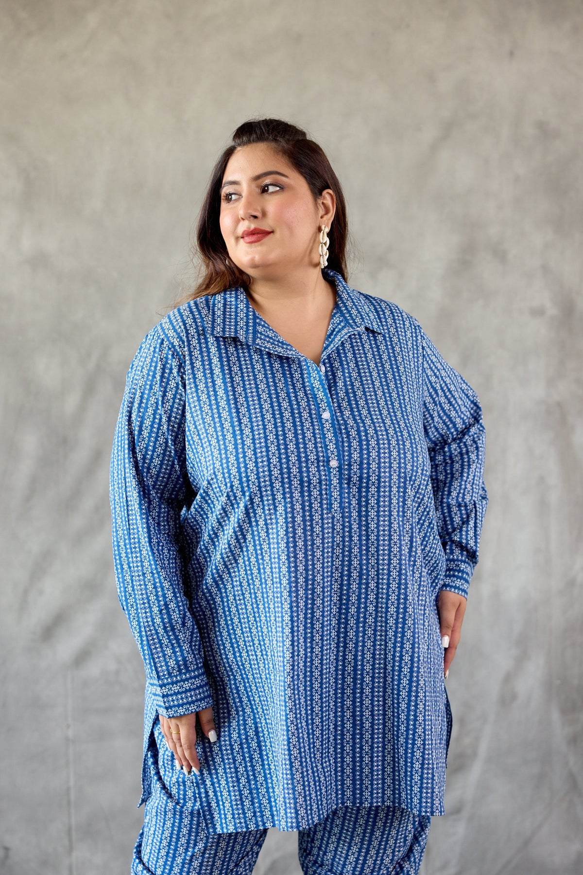 Indigo Blue Collared Co-ord Set (Set of 2)