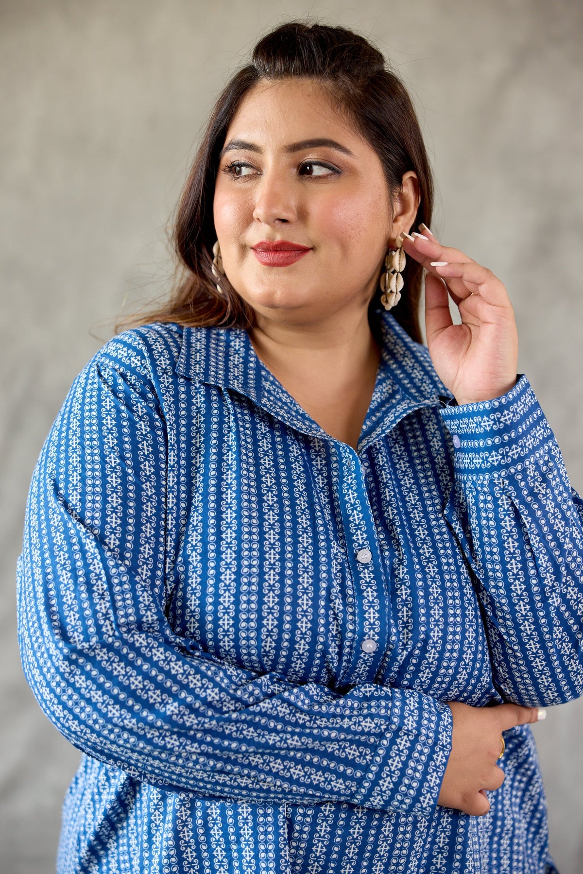 Indigo Blue Collared Co-ord Set (Set of 2)