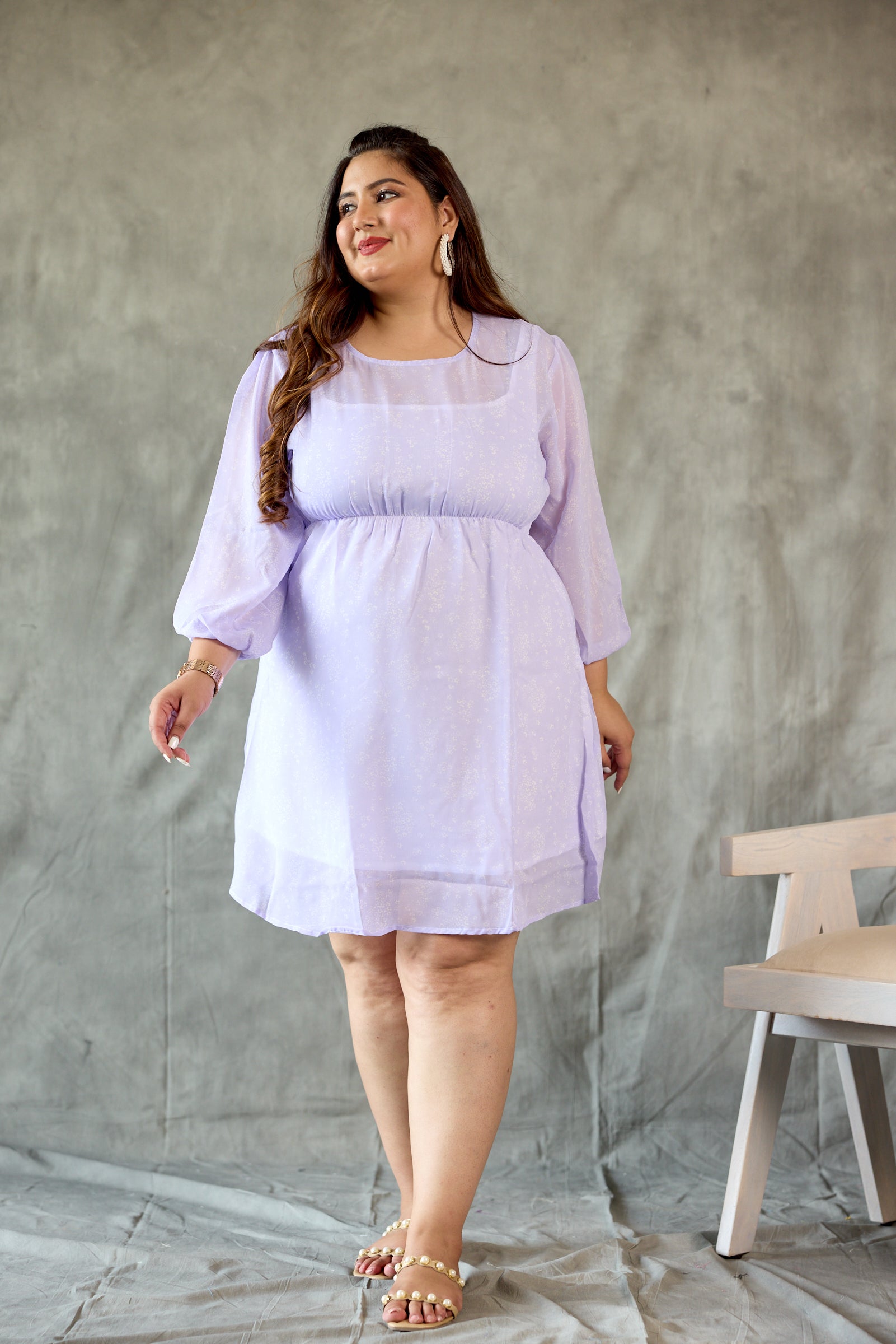 Lilac Elasticated Georgette Short Dress