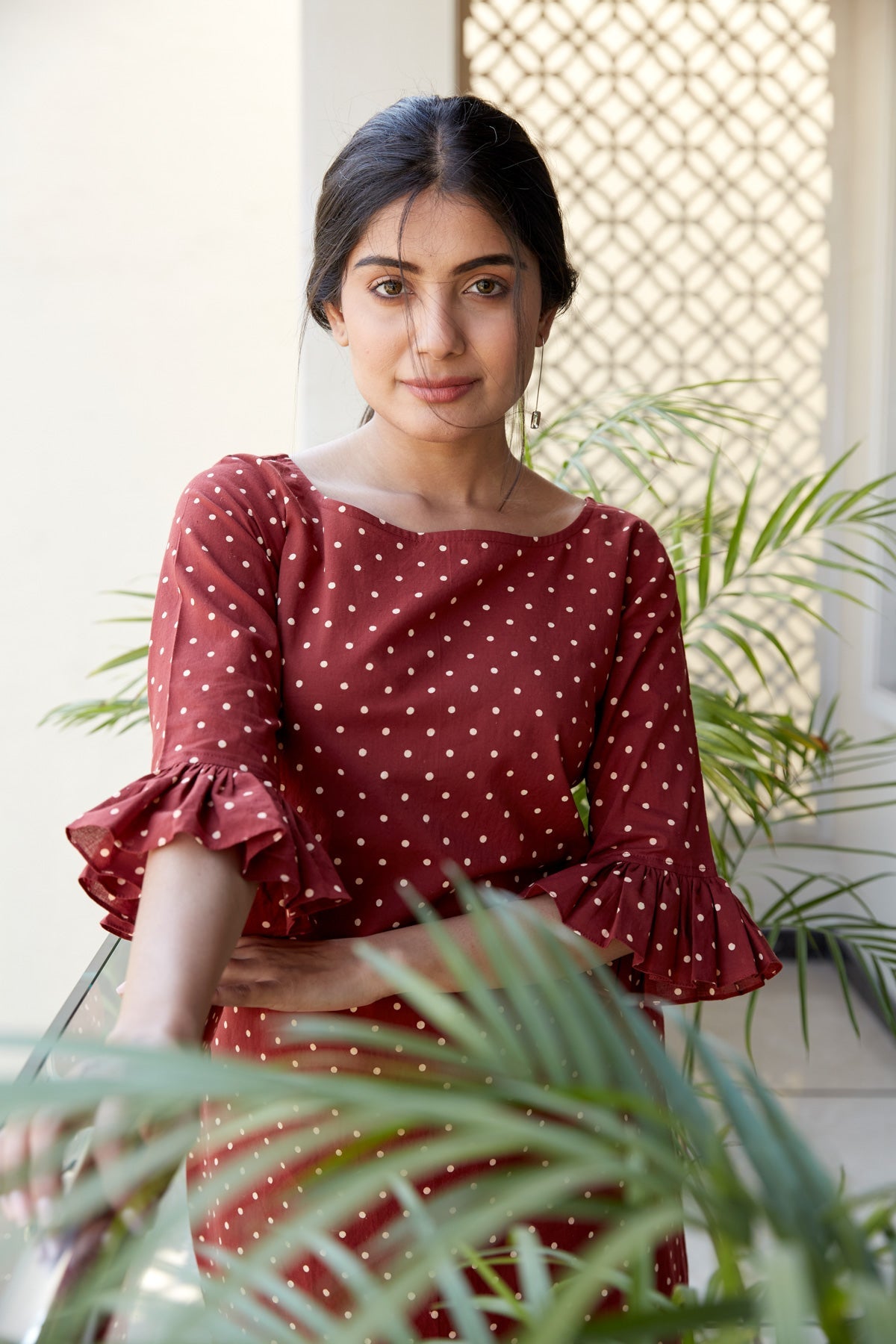 Maroon Polka Tiered Maxi Dress