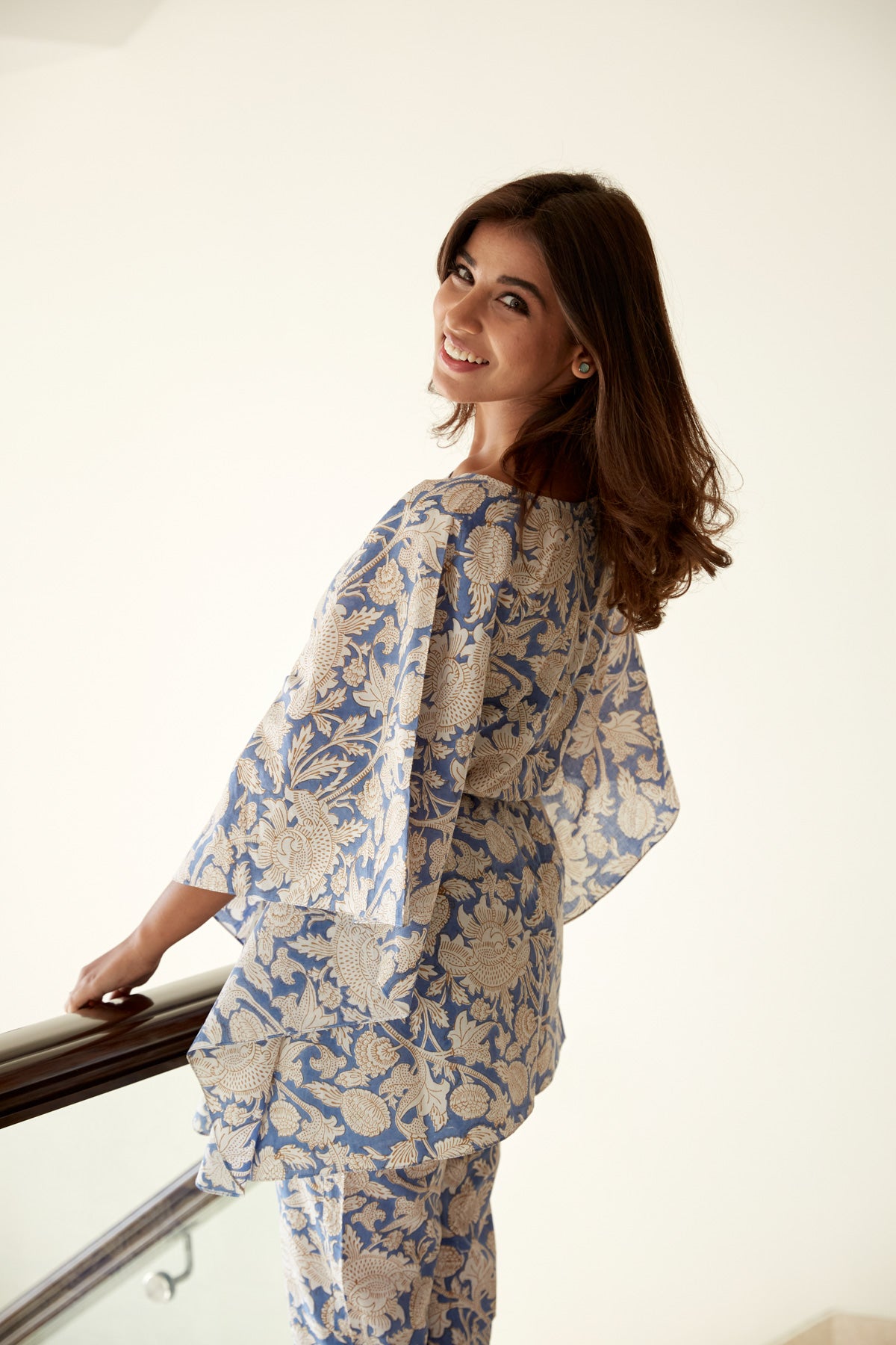 Blue Printed Cotton Kaftan Co-ord Set